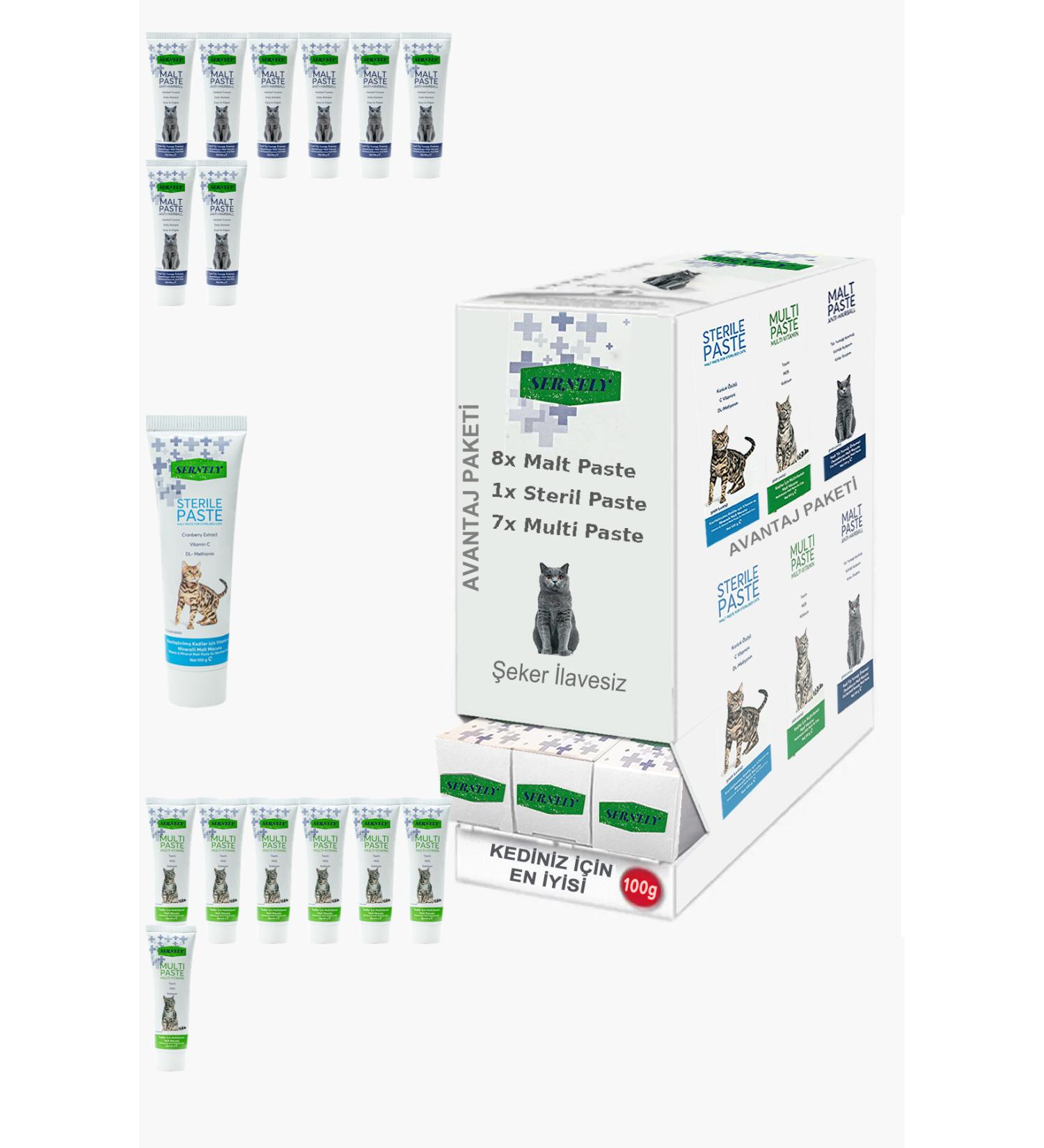Sernely Cat Malt Advantageous Package (Malt Paste 8x100gr Multi Paste 7x100gr Sterile Paste 1x100gr)-1384