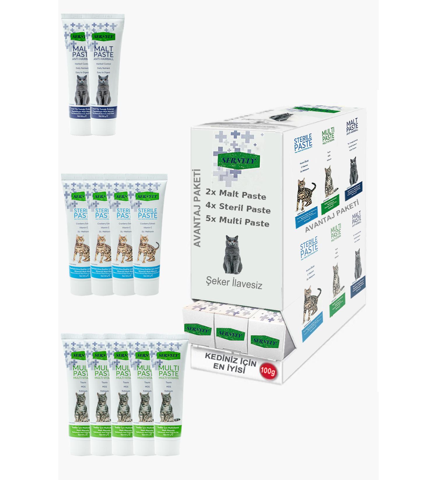 Sernely Cat Vitamin Advantage Package (Multi Paste 5x100gr Sterile Paste 4x100gr Malt Paste 2x100gr)-1628