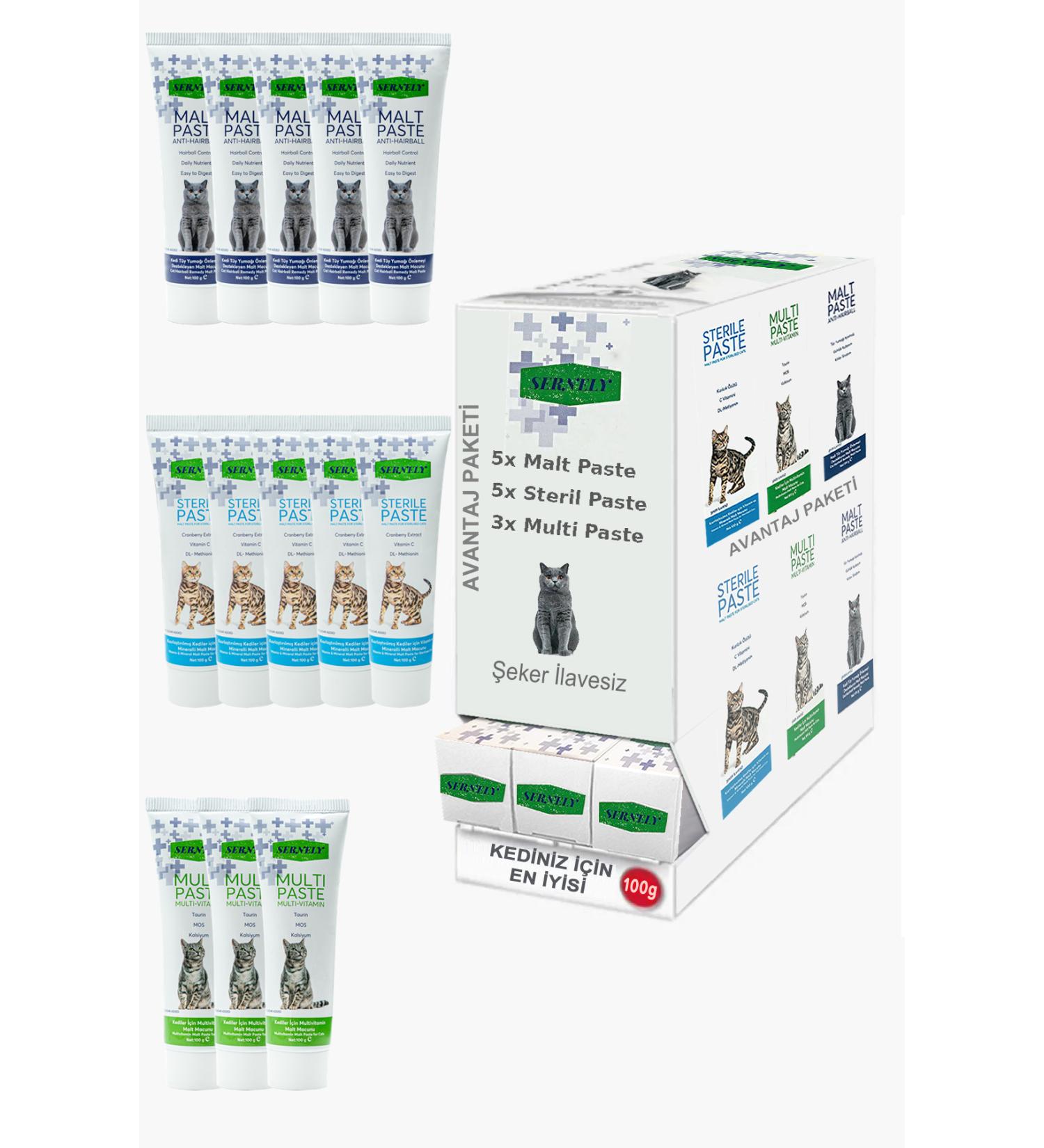 Sernely Cat Vitamin Advantage Package (Sterile Paste 5x100gr Malt Paste 5x100gr Multi Paste 3x100gr)-1620