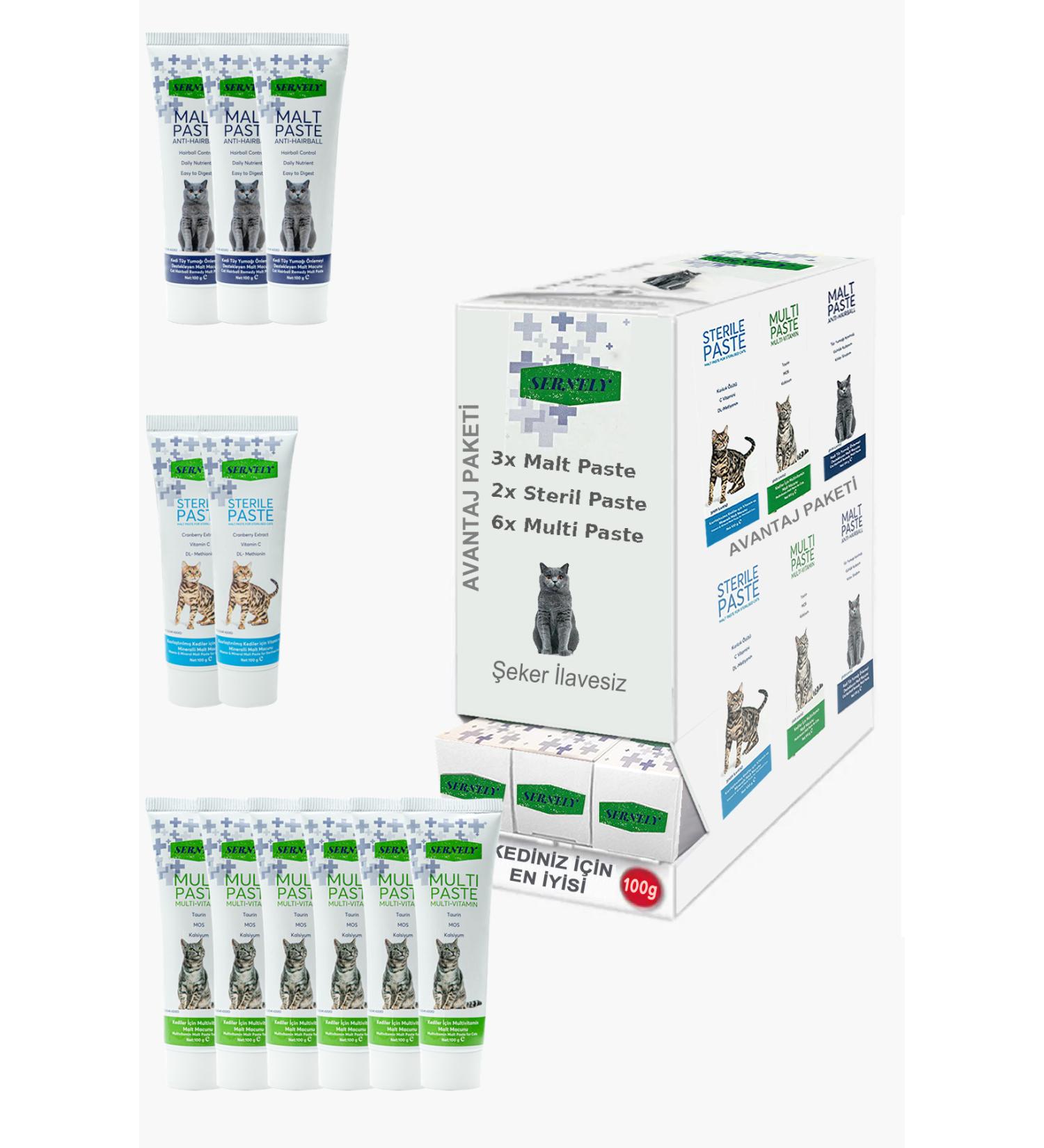 Sernely Cat Vitamin Advantage Package (Multi Paste 6x100gr Malt Paste 3x100gr Sterile Paste 2x100gr)-1560