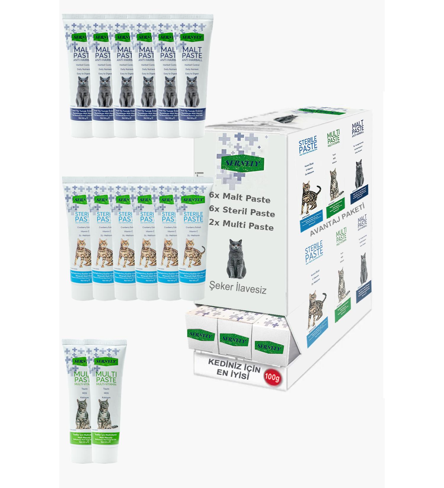 Sernely Cat Vitamin Advantage Package (Sterile Paste 6x100gr Malt Paste 6x100gr Multi Paste 2x100gr)-1569
