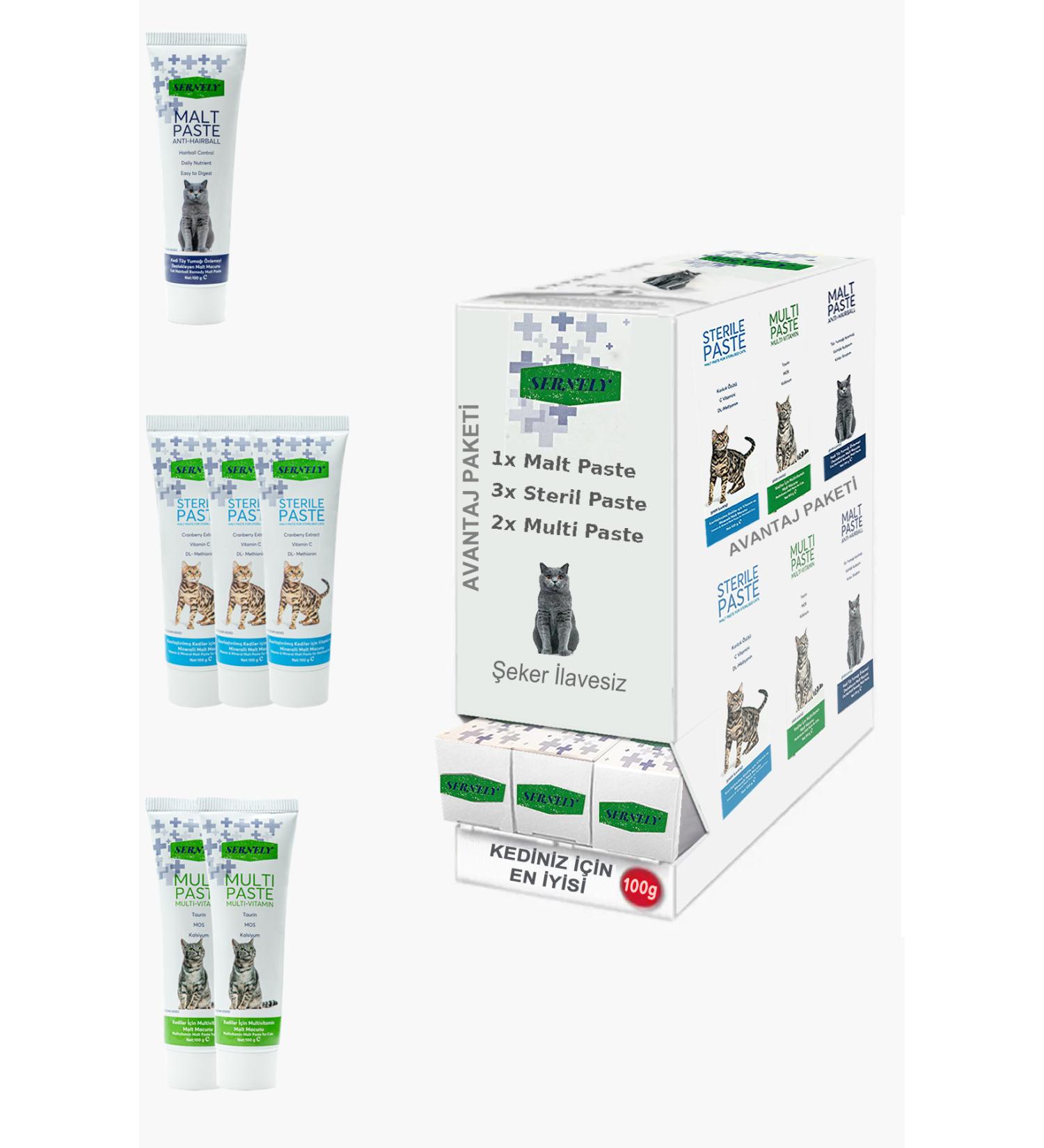 Sernely Cat Vitamin Advantage Package (Sterile Paste 3x100gr Multi Paste 2x100gr Malt Paste 1x100gr)-1710