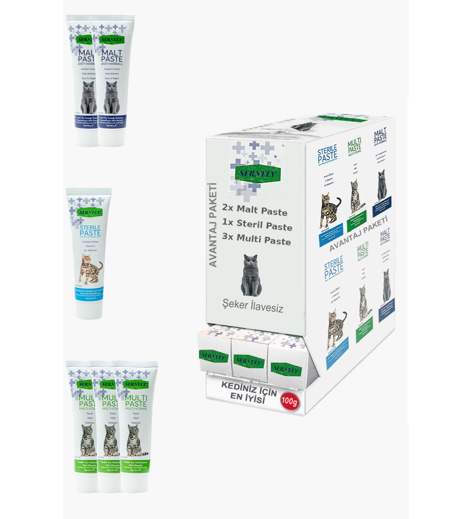 Sernely Cat Vitamin Advantage Package (Multi Paste 3x100gr Malt Paste 2x100gr Sterile Paste 1x100gr)-1715