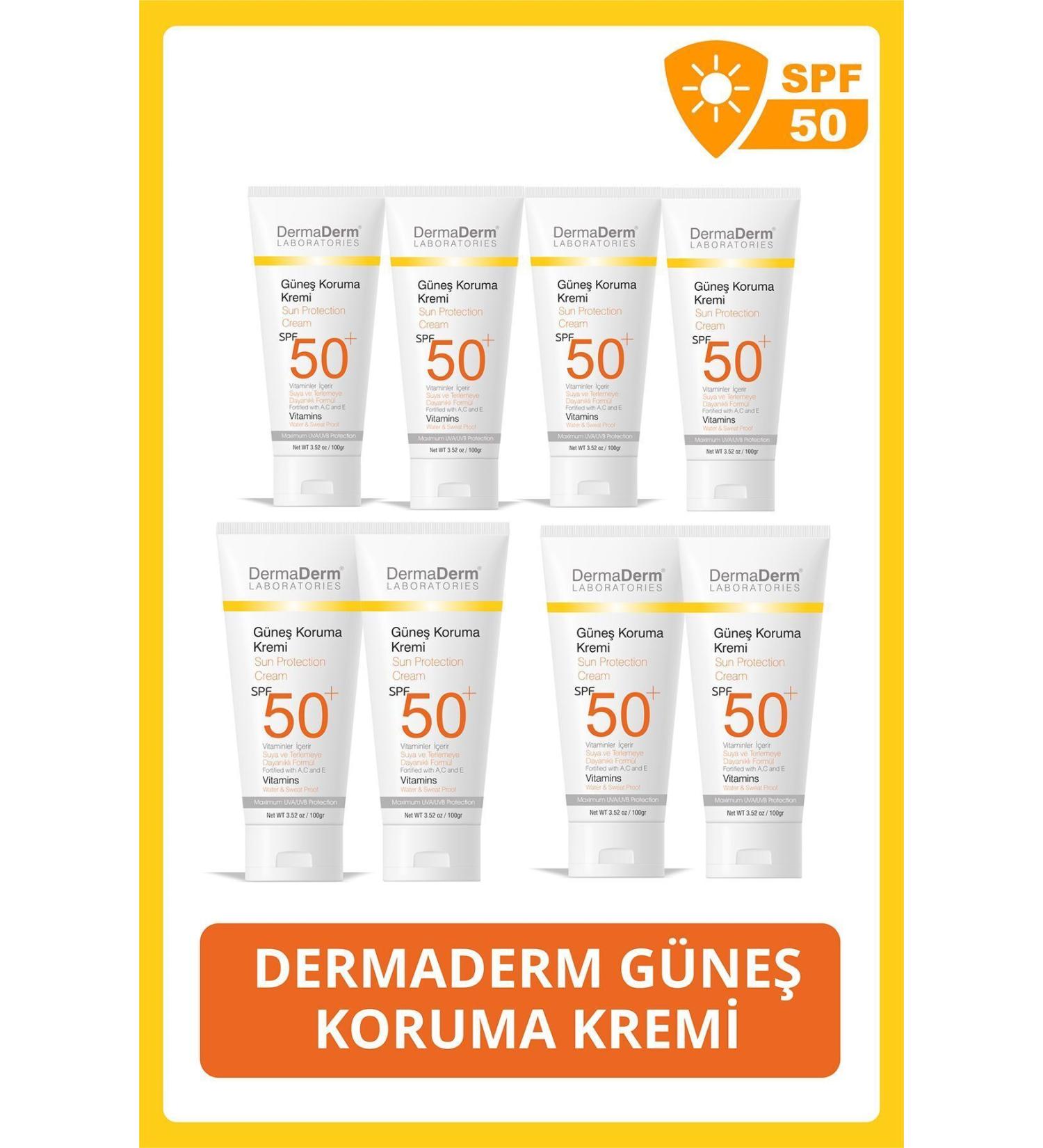 DermaDerm SPF 50+ Sun Protection Cream 100ml 8 Pieces - Buy Online on GoSupps.com