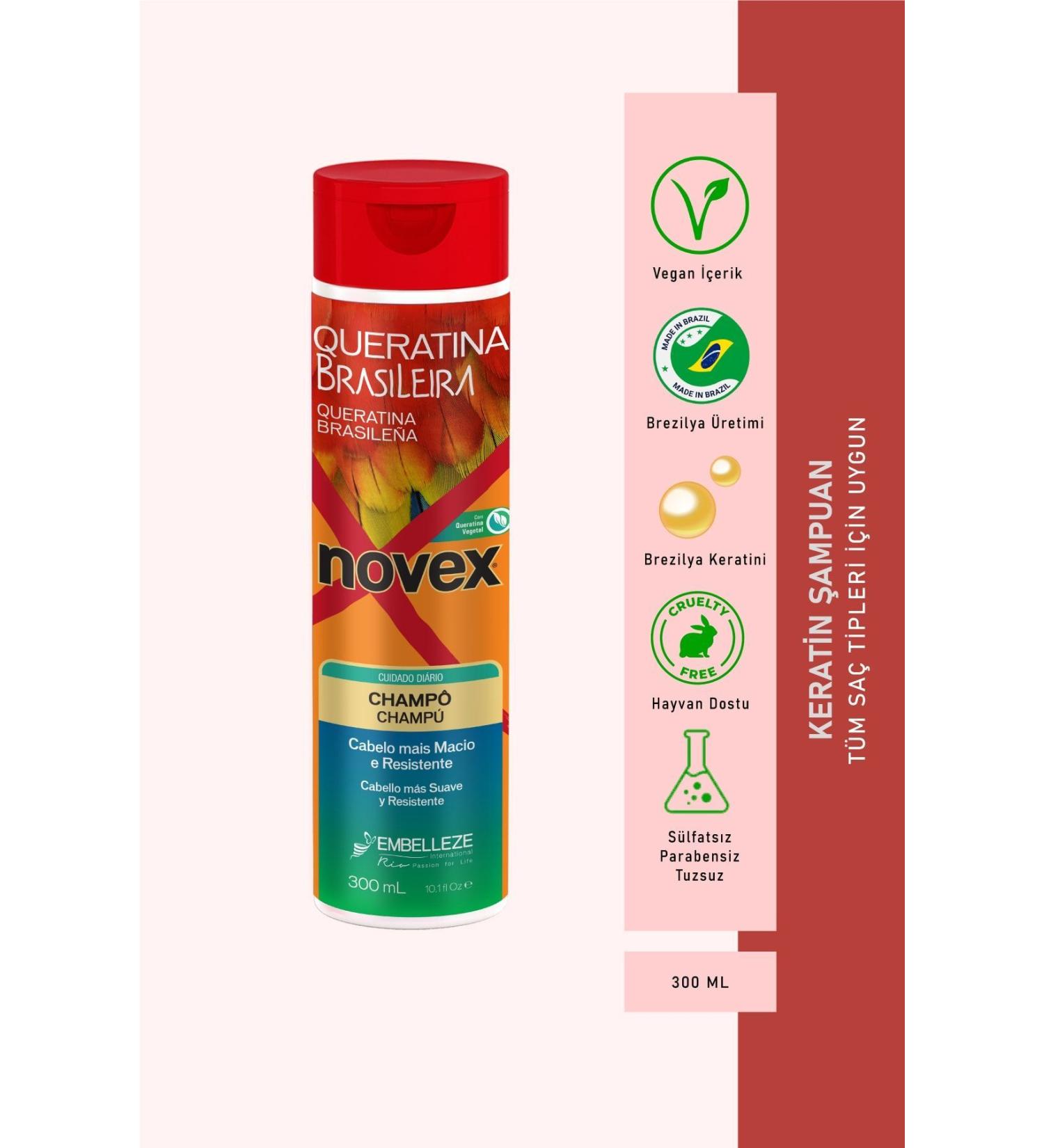 NOVEX Brazilian Keratin - Shampoo with Keratin for Dry and Damaged Hair 300ml - - Buy Online on GoSupps.com