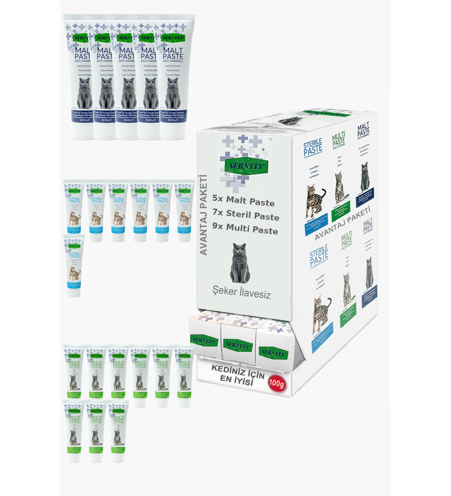 Sernely Cat Malt Advantageous Package (Multi Paste 9x100gr Sterile Paste 7x100gr Malt Paste 5x100gr)-1043
