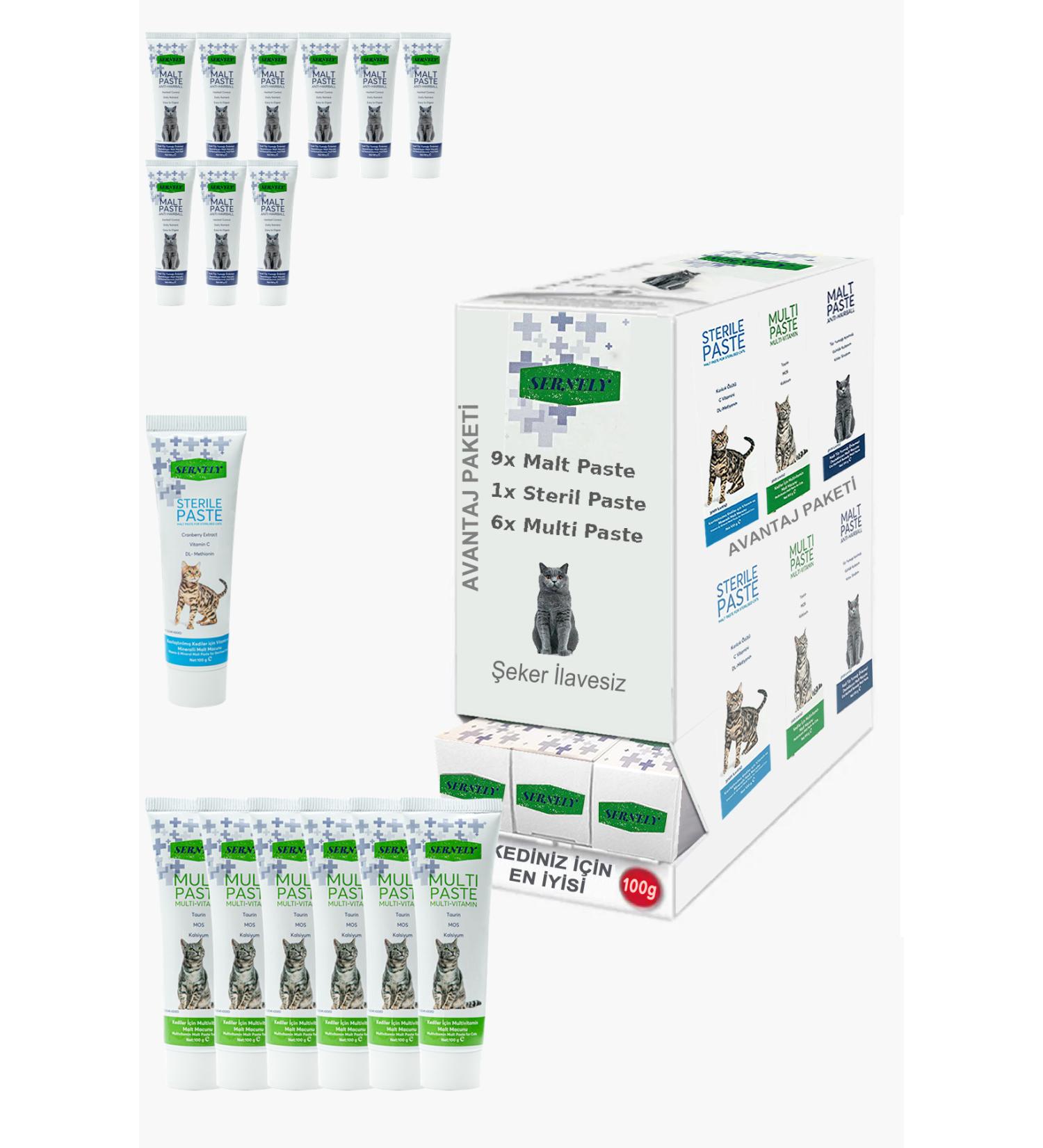 Sernely Cat Malt Advantageous Package (Malt Paste 9x100gr Multi Paste 6x100gr Sterile Paste 1x100gr)-1213