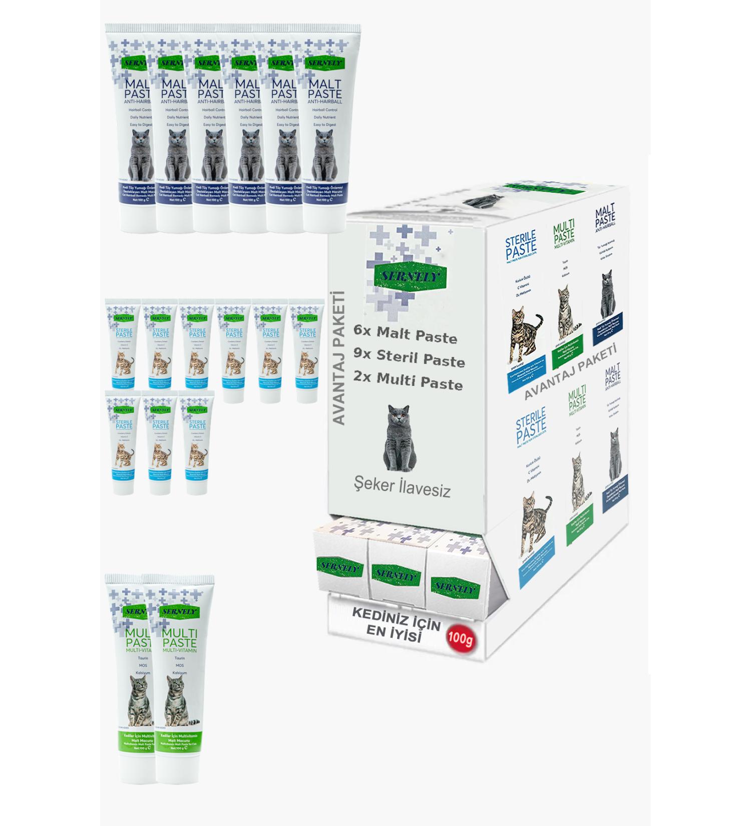 Sernely Cat Malt Advantageous Package (Sterile Paste 9x100gr Malt Paste 6x100gr Multi Paste 2x100gr)-1148