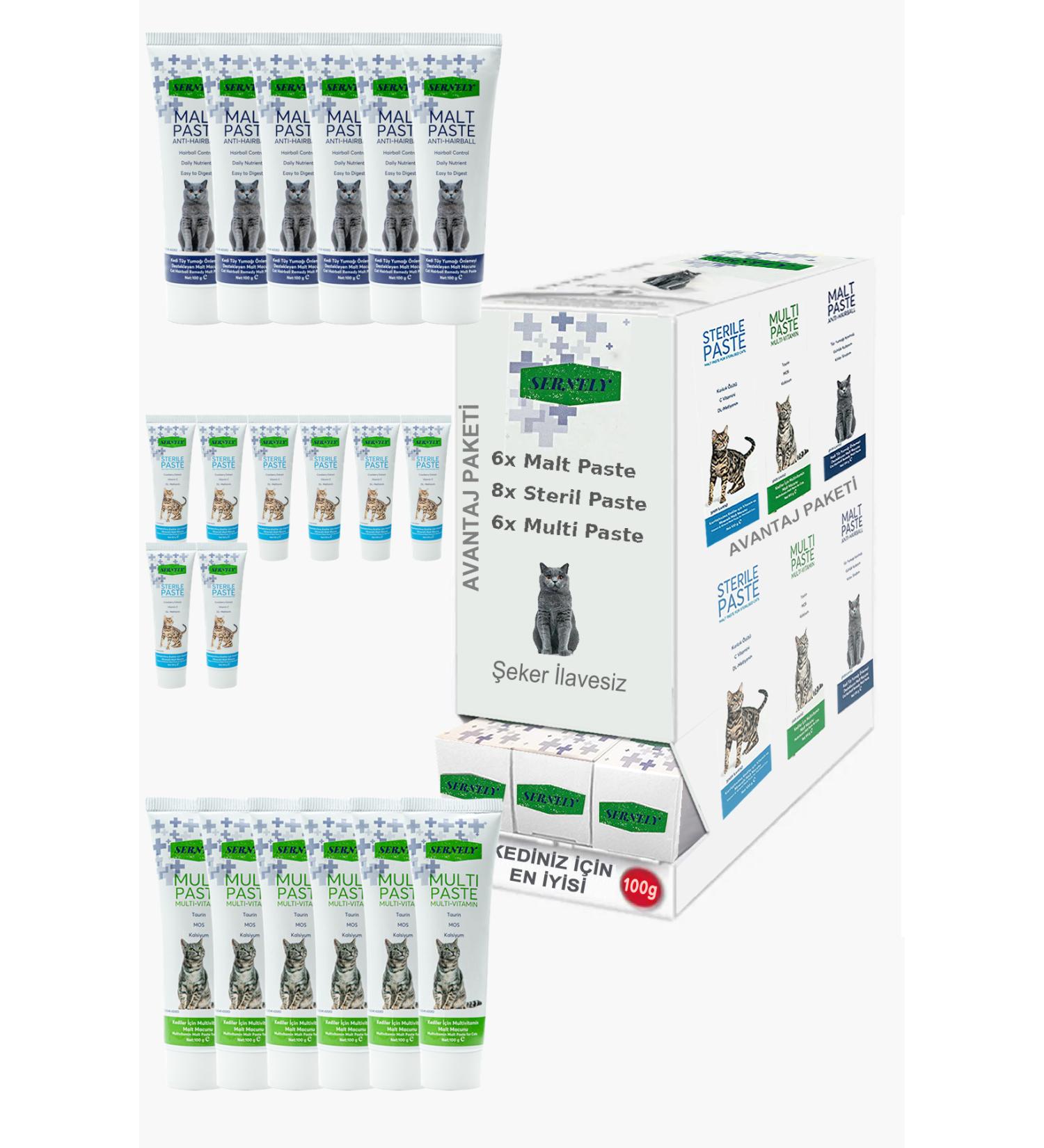 Sernely Cat Malt Advantageous Package (Sterile Paste 8x100gr Multi Paste 6x100gr Malt Paste 6x100gr)-1224