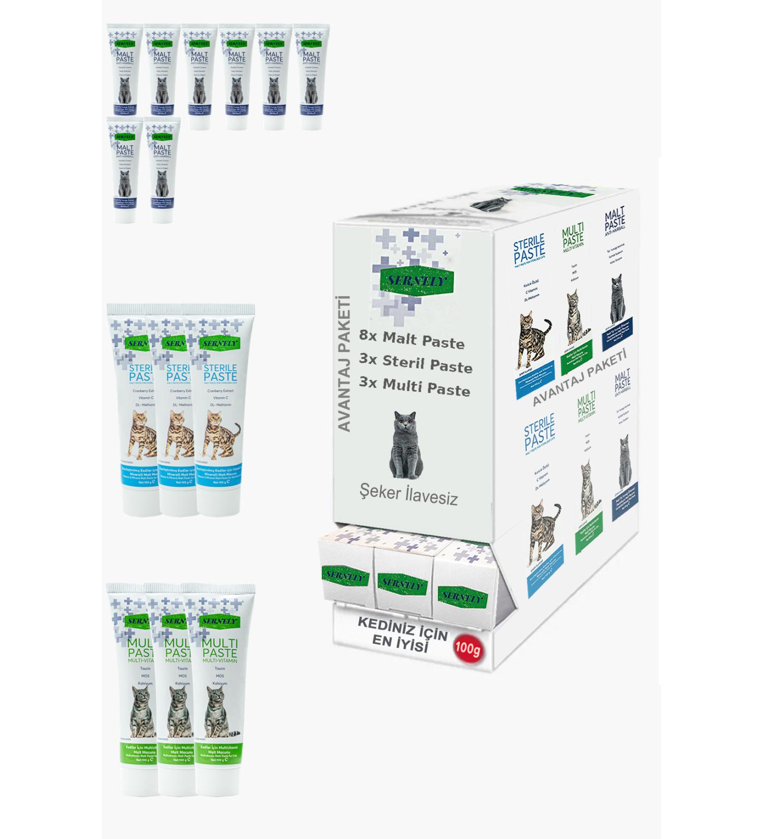 Sernely Cat Malt Advantageous Package (Malt Paste 8x100gr Sterile Paste 3x100gr Multi Paste 3x100gr)-1297
