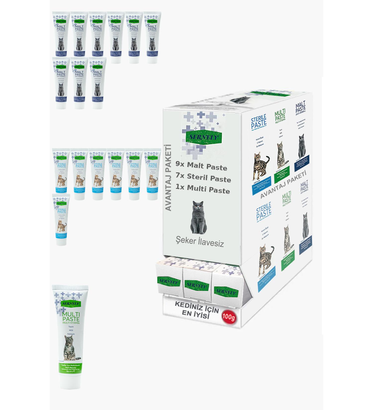 Sernely Cat Malt Advantageous Package (Malt Paste 9x100gr Sterile Paste 7x100gr Multi Paste 1x100gr)-1206