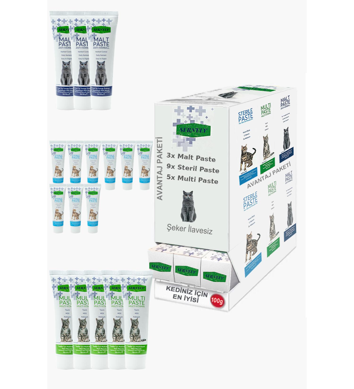 Sernely Cat Malt Advantageous Package (Sterile Paste 9x100gr Multi Paste 5x100gr Malt Paste 3x100gr)-1093