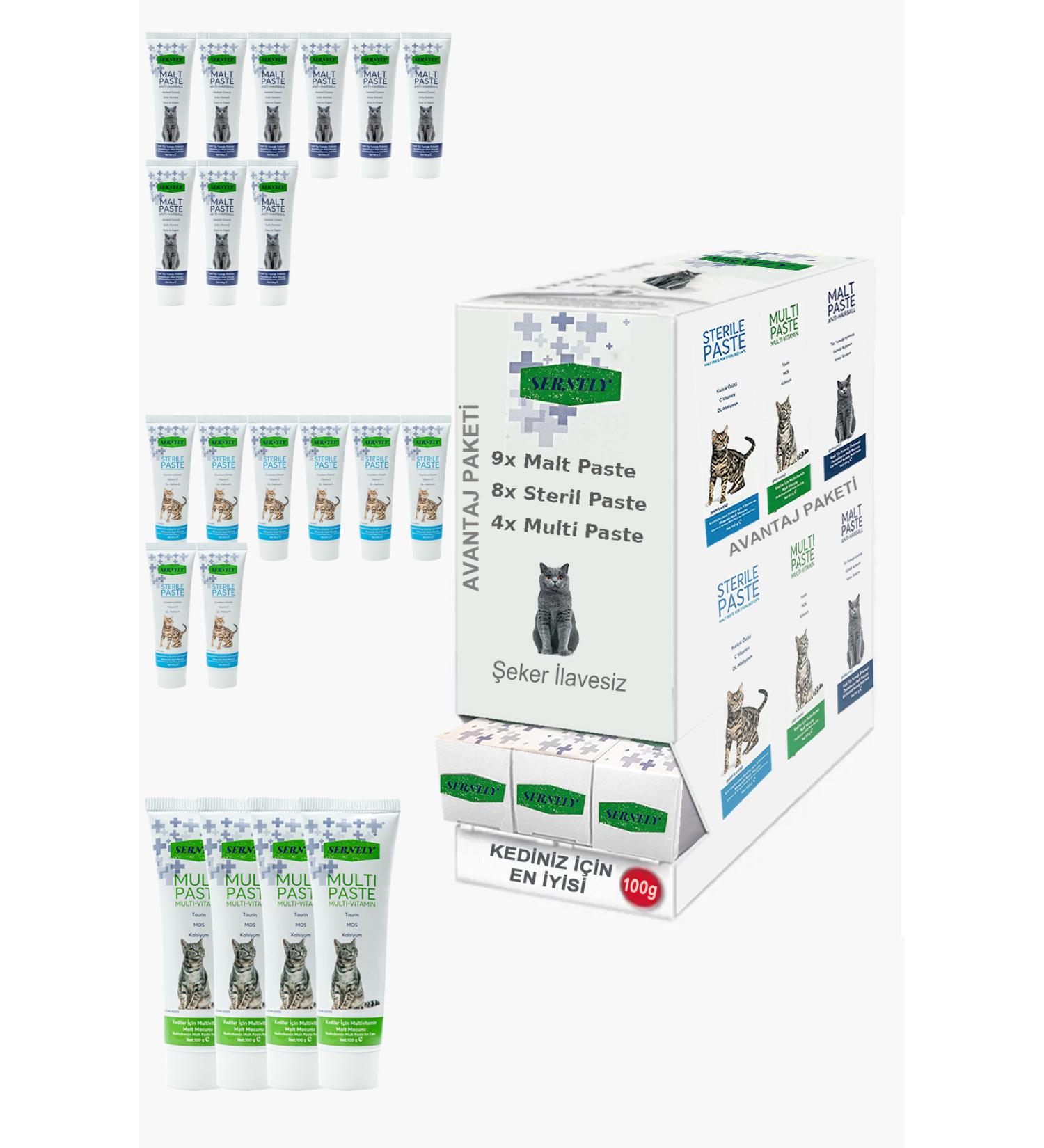 Sernely Cat Malt Advantageous Package (Malt Paste 9x100gr Sterile Paste 8x100gr Multi Paste 4x100gr)-1084