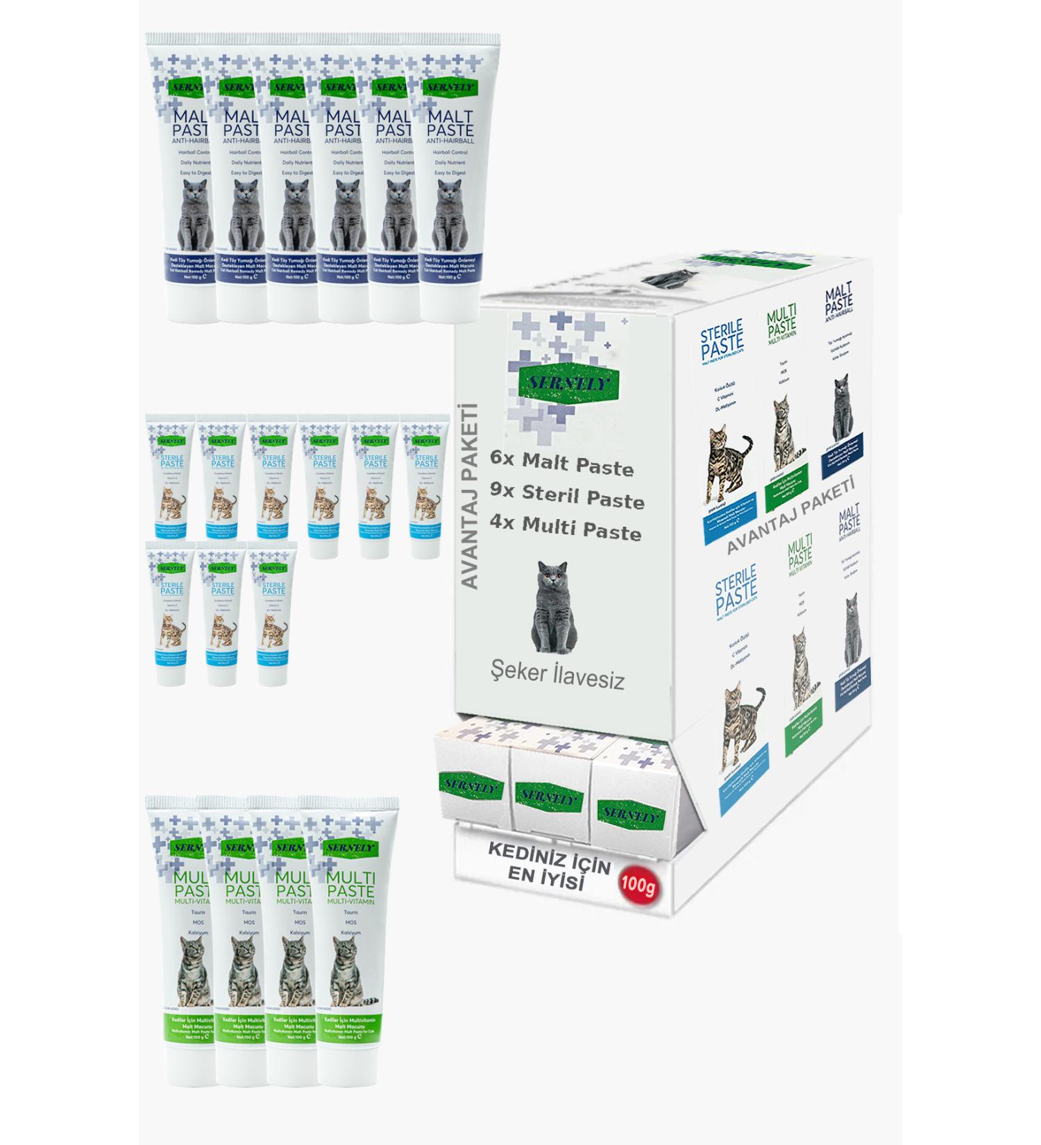 Sernely Cat Malt Advantageous Package (Sterile Paste 9x100gr Malt Paste 6x100gr Multi Paste 4x100gr)-1074