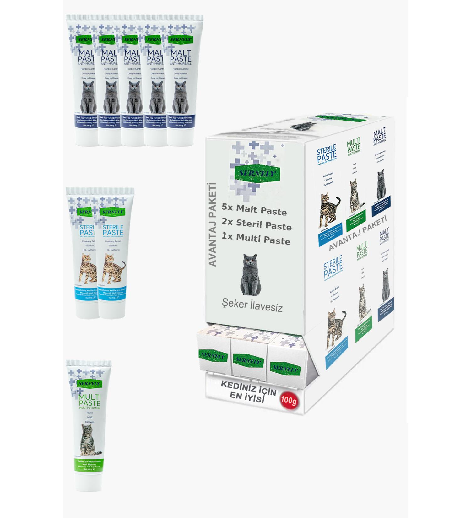 Sernely Cat Vitamin Advantage Package (Malt Paste 5x100gr Sterile Paste 2x100gr Multi Paste 1x100gr)-1657