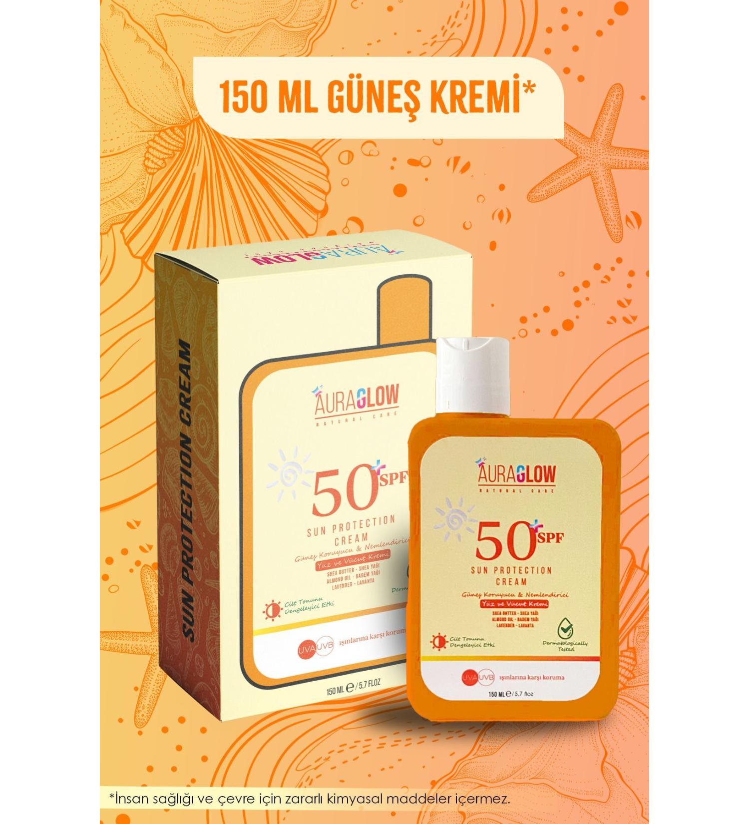 AURA GLOW SPF 50+ Sunscreen Cream - High Protection and Brightening Effect 150 ml