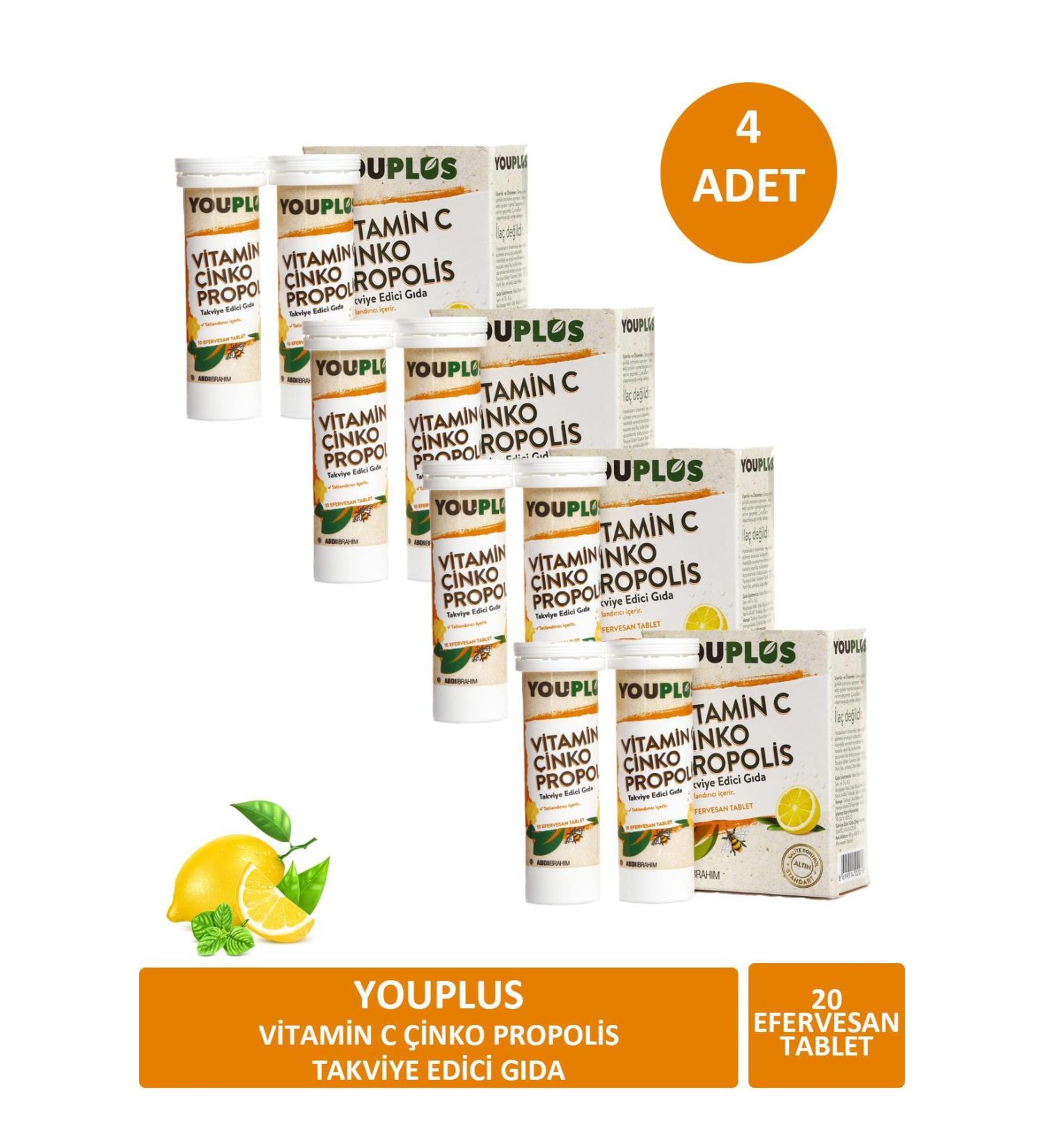Youplus Vitamin C Zinc Propolis 20 Effervescent Tablets X 4 PCS - Buy Online on GoSupps.com