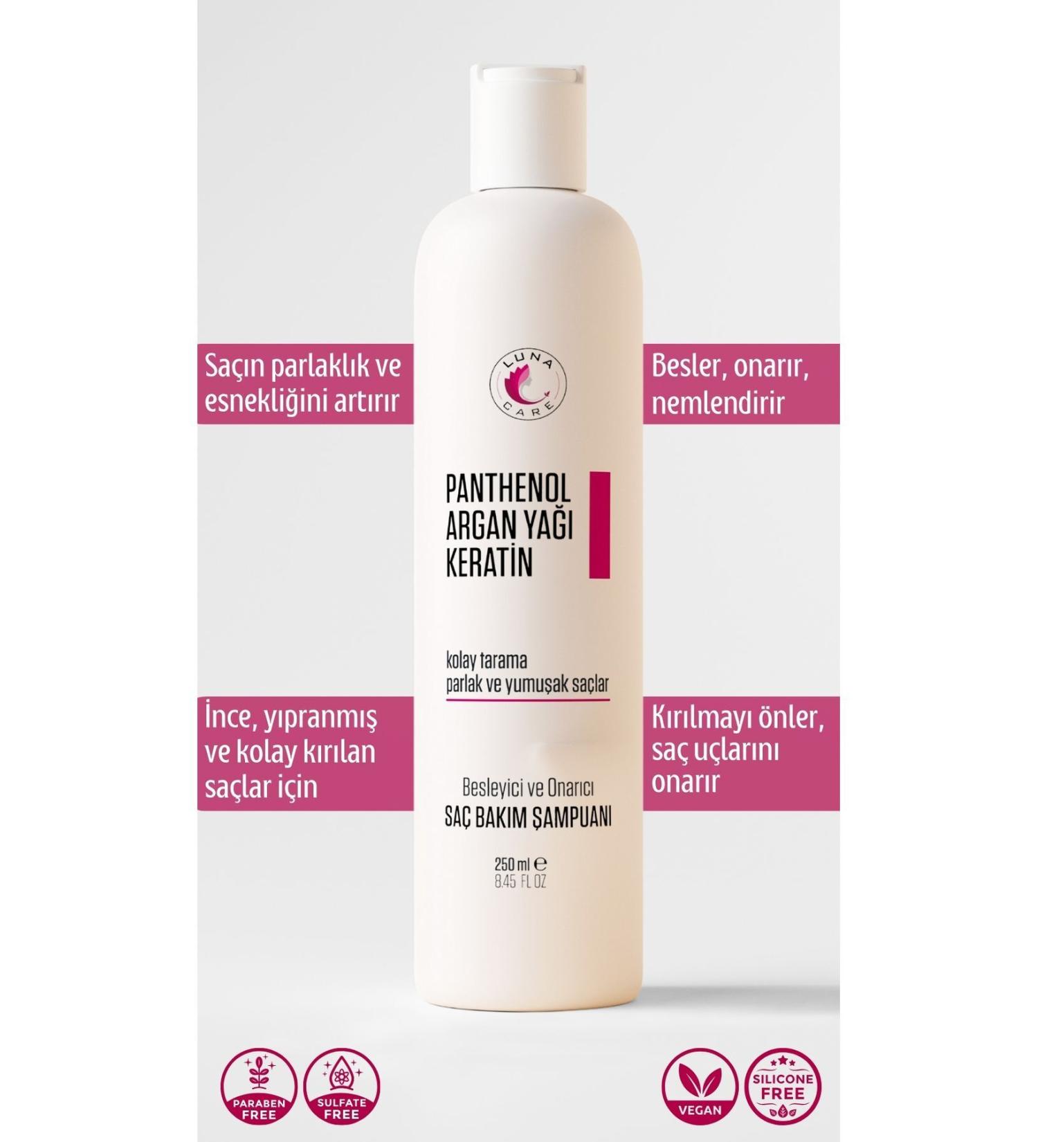 Luna Care Keratin Argan Oil Panthenol Nourishing and Repairing Hair Care Shampoo 250 ml