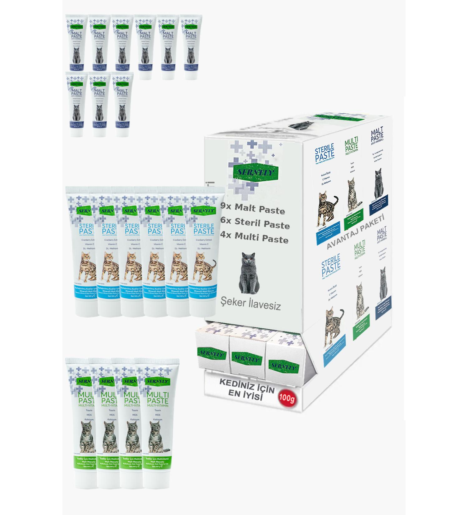 Sernely Cat Malt Advantageous Package (Malt Paste 9x100gr Sterile Paste 6x100gr Multi Paste 4x100gr)-1082