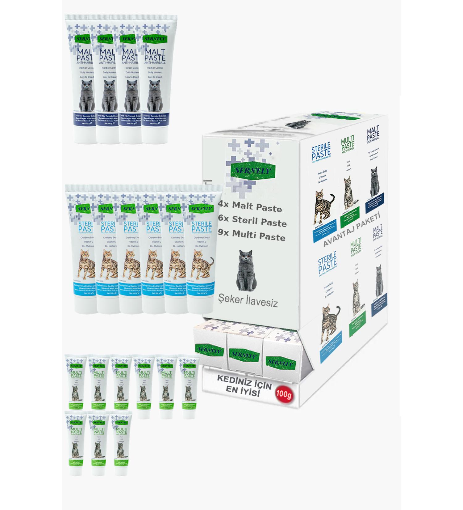 Sernely Cat Malt Advantageous Package (Multi Paste 9x100gr Sterile Paste 6x100gr Malt Paste 4x100gr)-1068