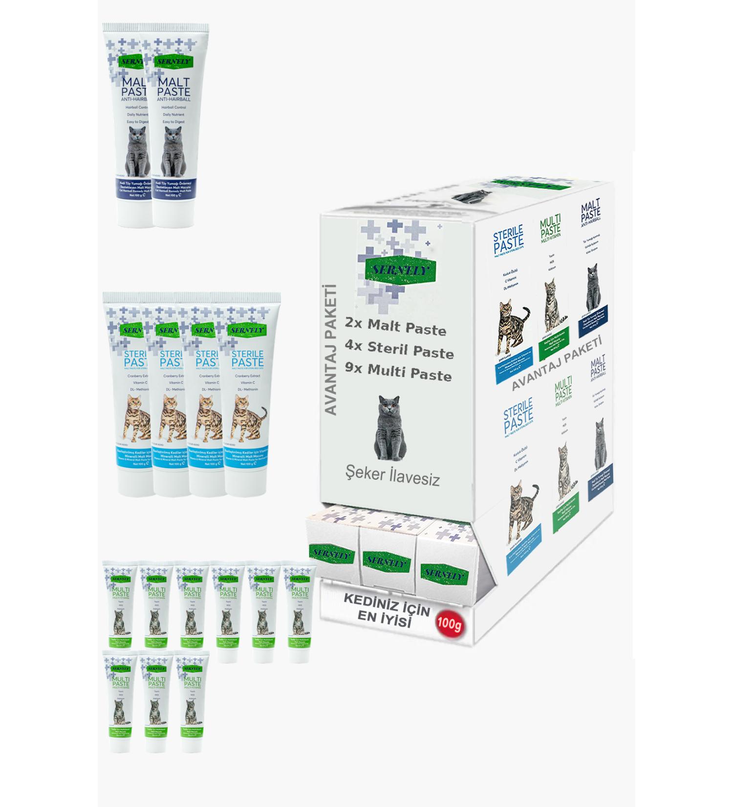 Sernely Cat Malt Advantageous Package (Multi Paste 9x100gr Sterile Paste 4x100gr Malt Paste 2x100gr)-1136