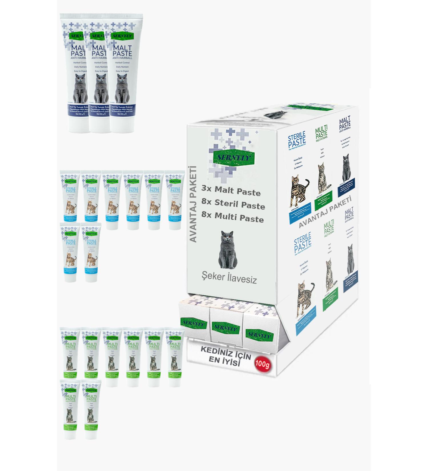 Sernely Cat Malt Advantageous Package (Sterile Paste 8x100gr Multi Paste 8x100gr Malt Paste 3x100gr)-1288