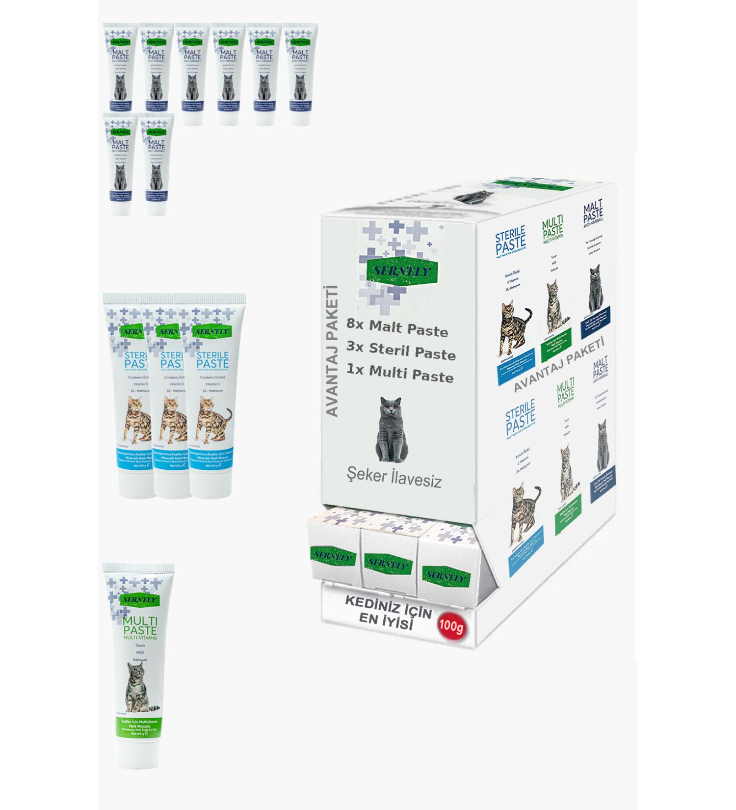 Sernely Cat Malt Advantageous Package (Malt Paste 8x100gr Sterile Paste 3x100gr Multi Paste 1x100gr)-1373