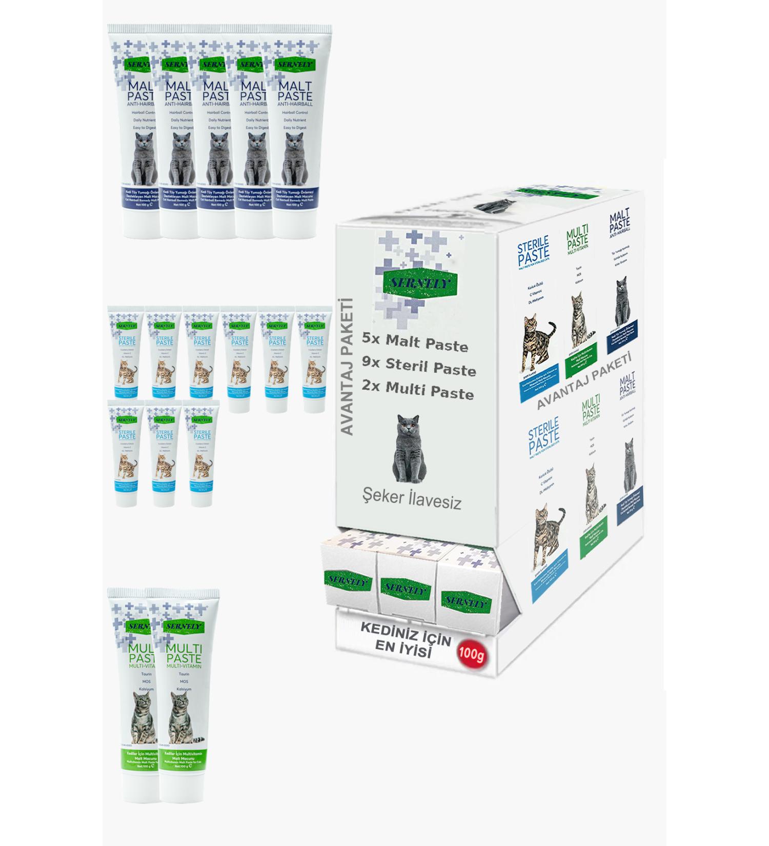 Sernely Cat Malt Advantageous Package (Sterile Paste 9x100gr Malt Paste 5x100gr Multi Paste 2x100gr)-1146