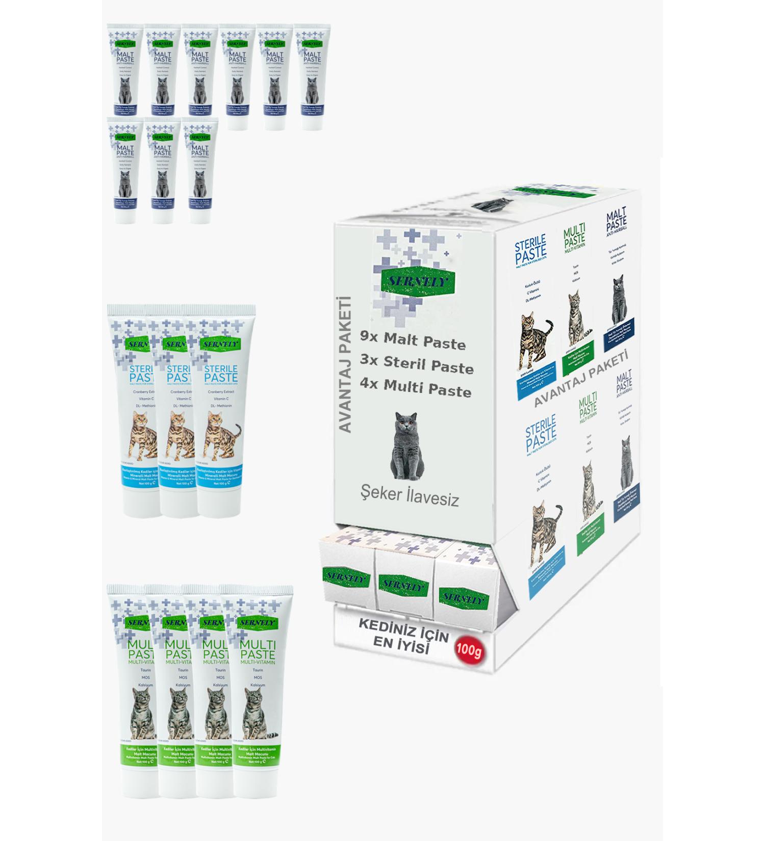 Sernely Cat Malt Advantageous Package (Malt Paste 9x100gr Multi Paste 4x100gr Sterile Paste 3x100gr)-1121