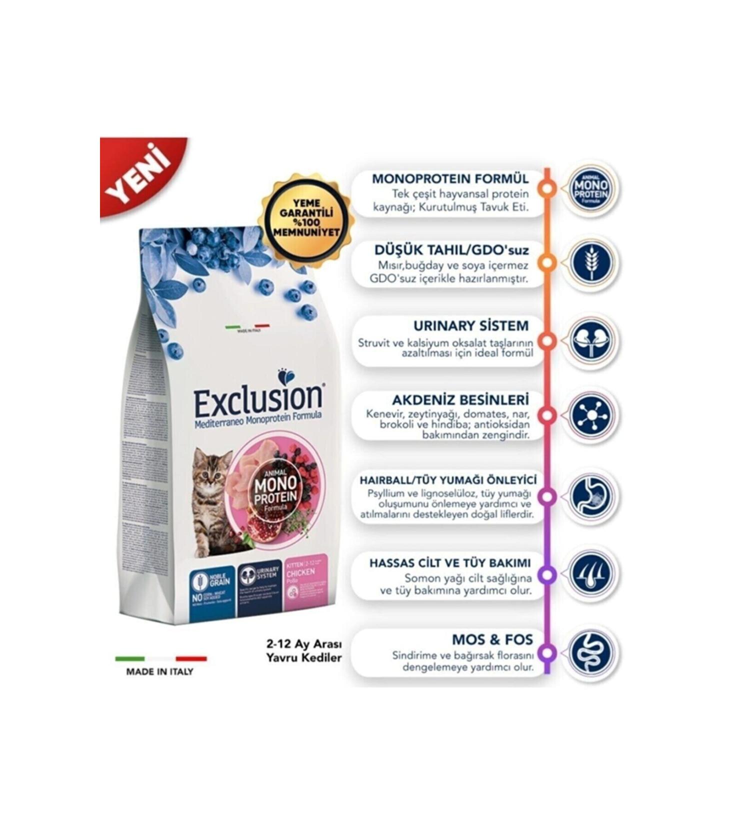 Exclusion Low Grain Monoprotein Kitten Chicken Kitten Cat Food 1.5 Kg
