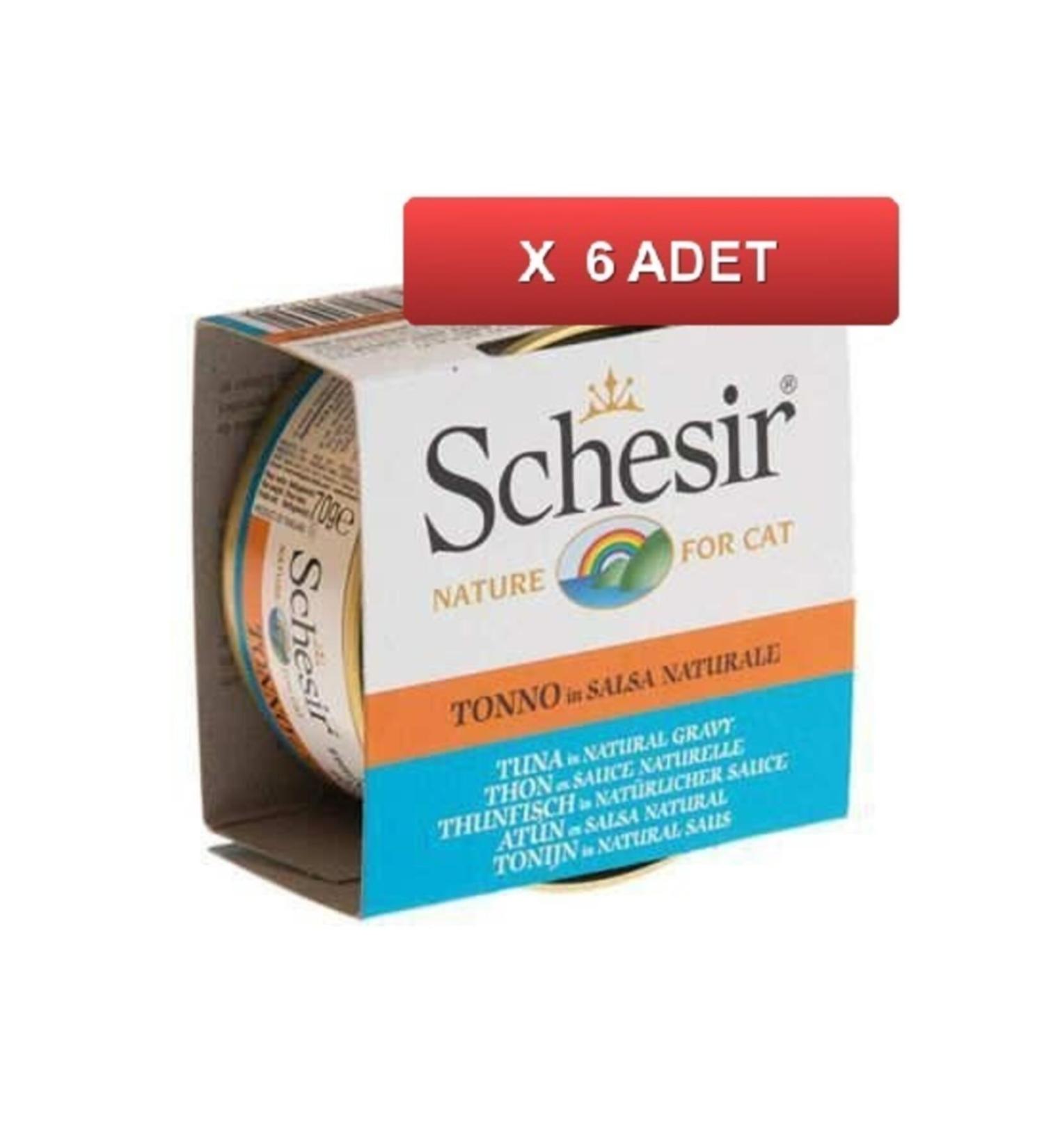 Schesir Canned Tuna with Sauce Adult Cat Canned Food 70 Gr (6 Pieces)