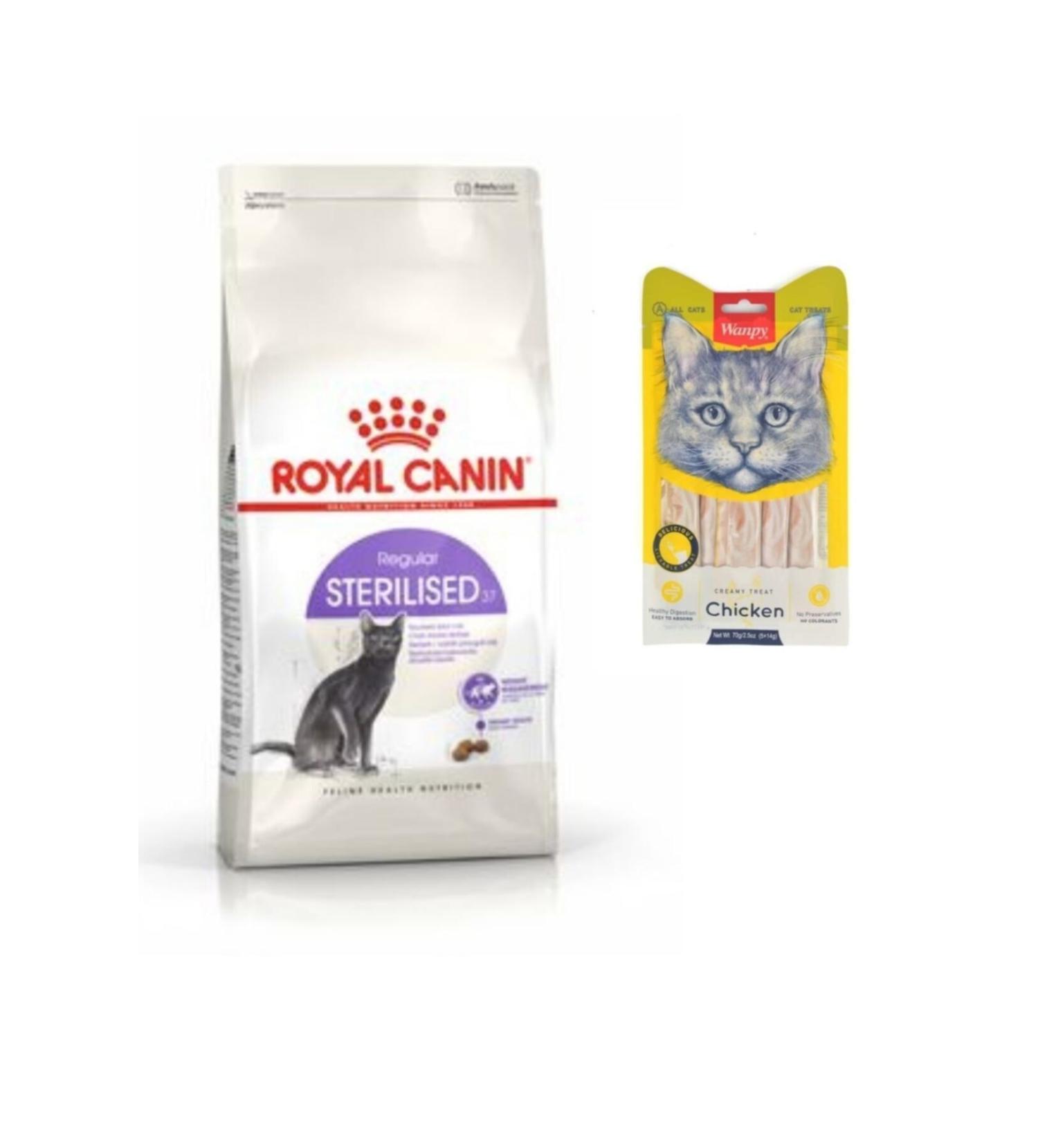 Royal Canin Sterilised 37 Neutered Cat Food 4 Kg. + Wanpy Liquid Cat Reward Chicken 5x14 Gr.