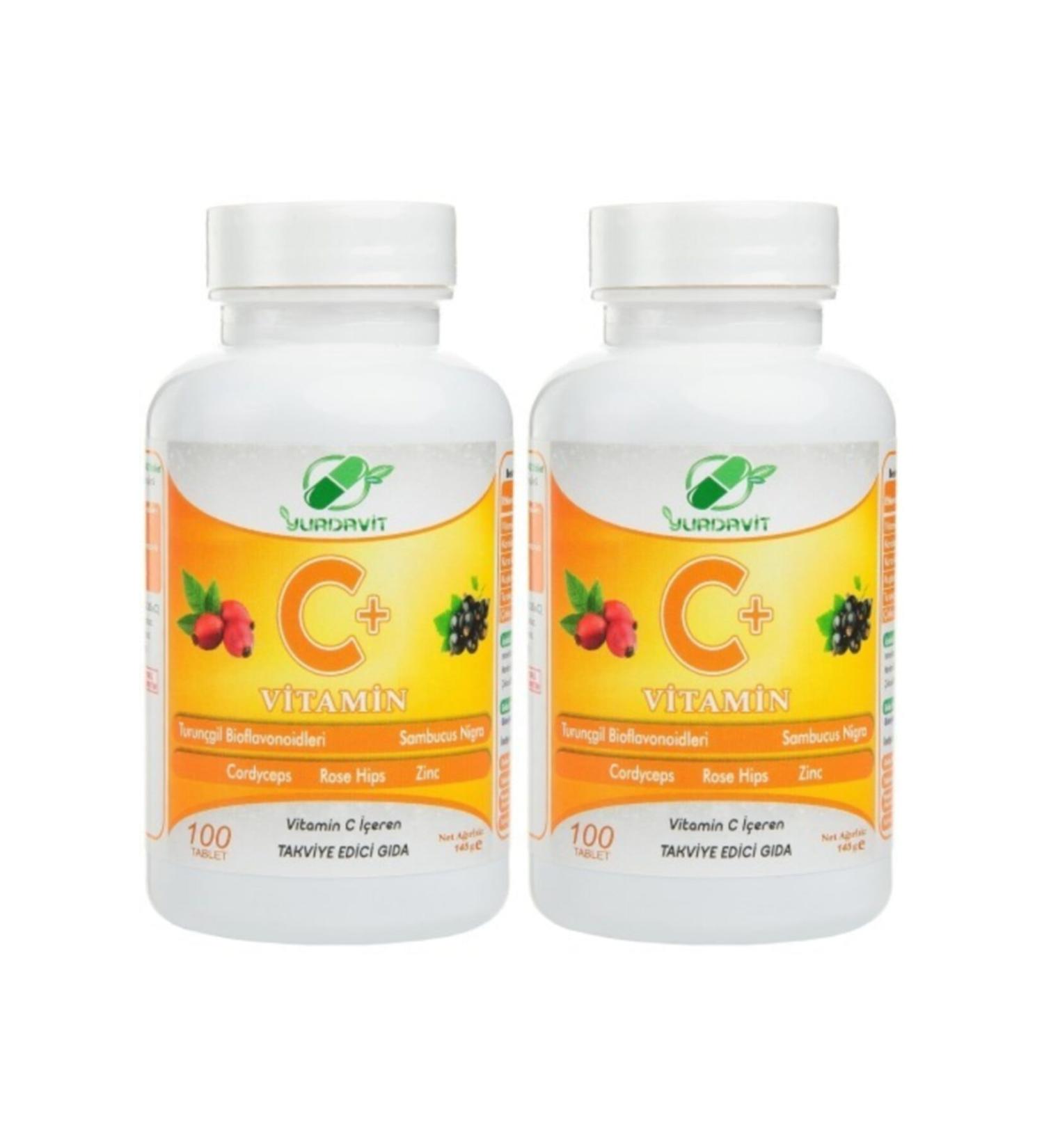 Yurdavit Vitamin C 1000 Mg Rose Hips Sambucus Nigra Zinc Cordyceps Citrus 2 Pieces 100 Tablets