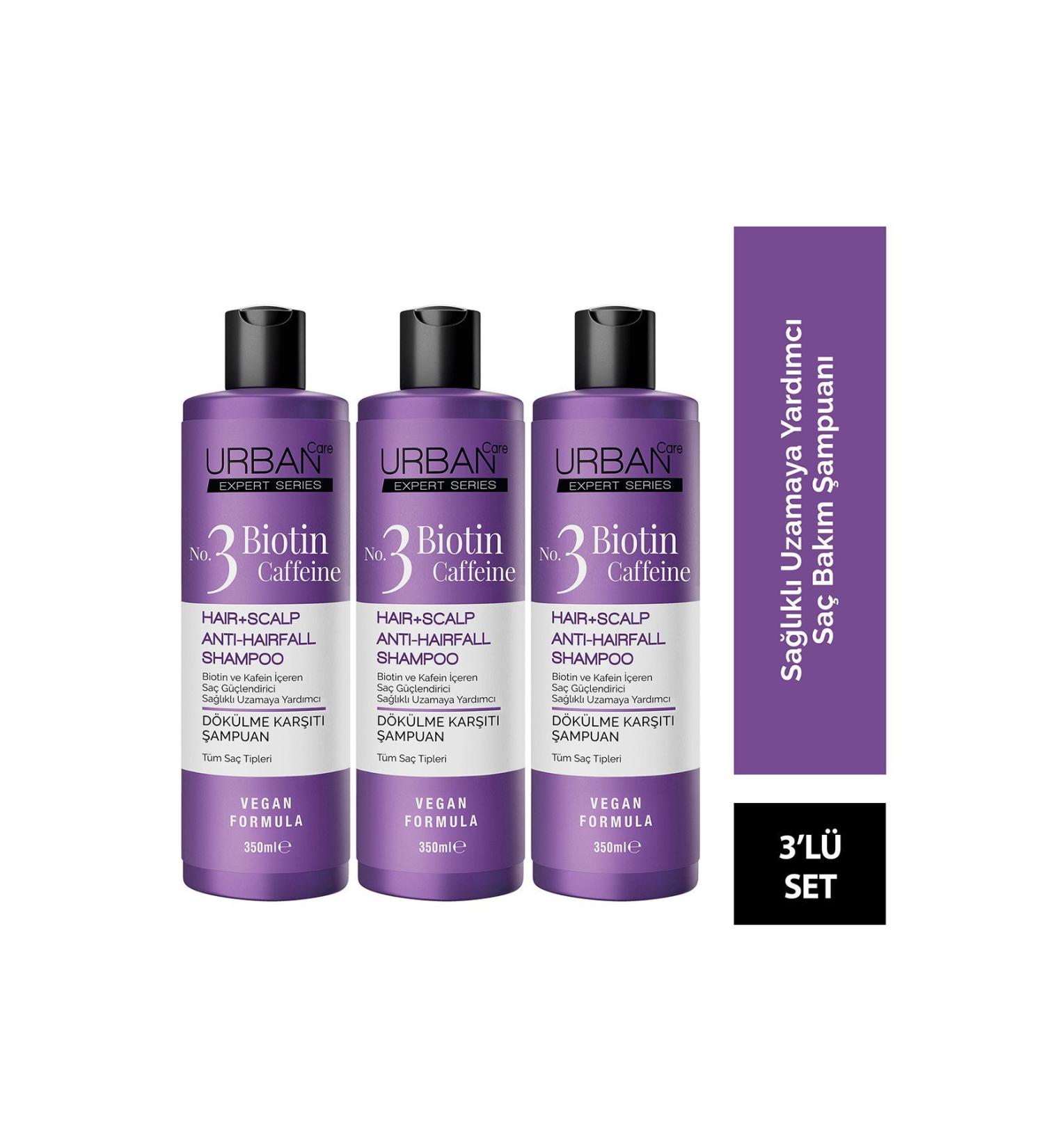 Urban Care Expert Biotin And Caffeine Anti-Hair Loss Shampoo X3 Pieces-Fast Growth Helper-350 ml