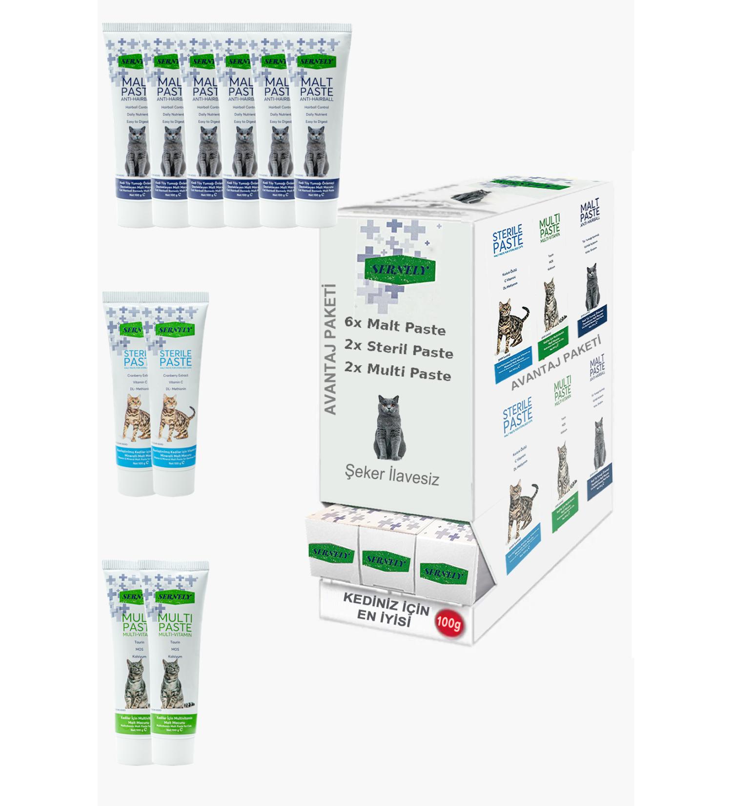 Sernely Cat Vitamin Advantage Package (Malt Paste 6x100gr Sterile Paste 2x100gr Multi Paste 2x100gr)-1565