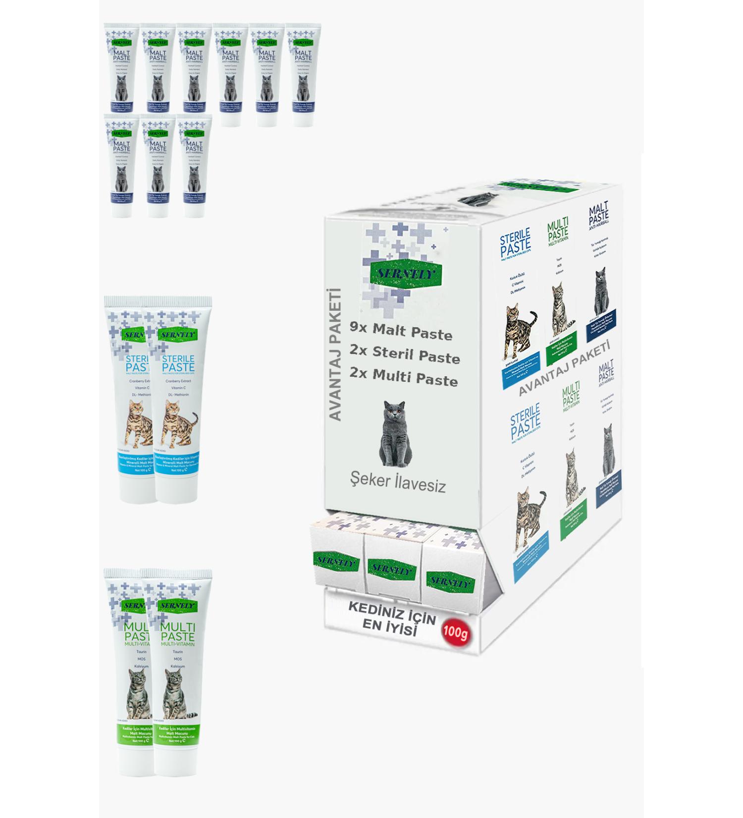 Sernely Cat Malt Advantageous Package (Malt Paste 9x100gr Sterile Paste 2x100gr Multi Paste 2x100gr)-1154