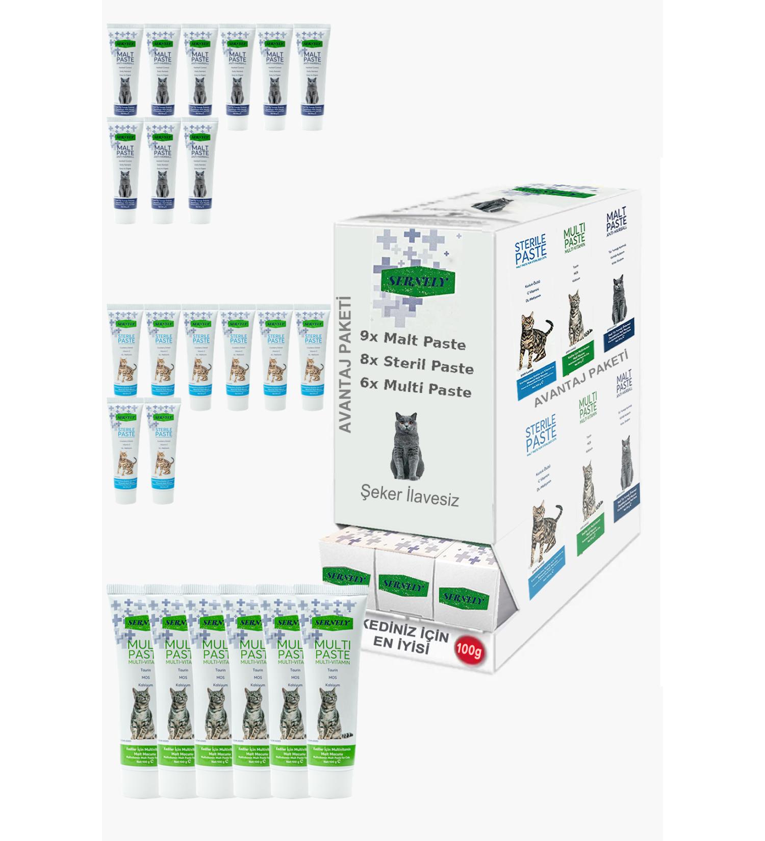 Sernely Cat Malt Advantageous Package (Malt Paste 9x100gr Sterile Paste 8x100gr Multi Paste 6x100gr)-1032