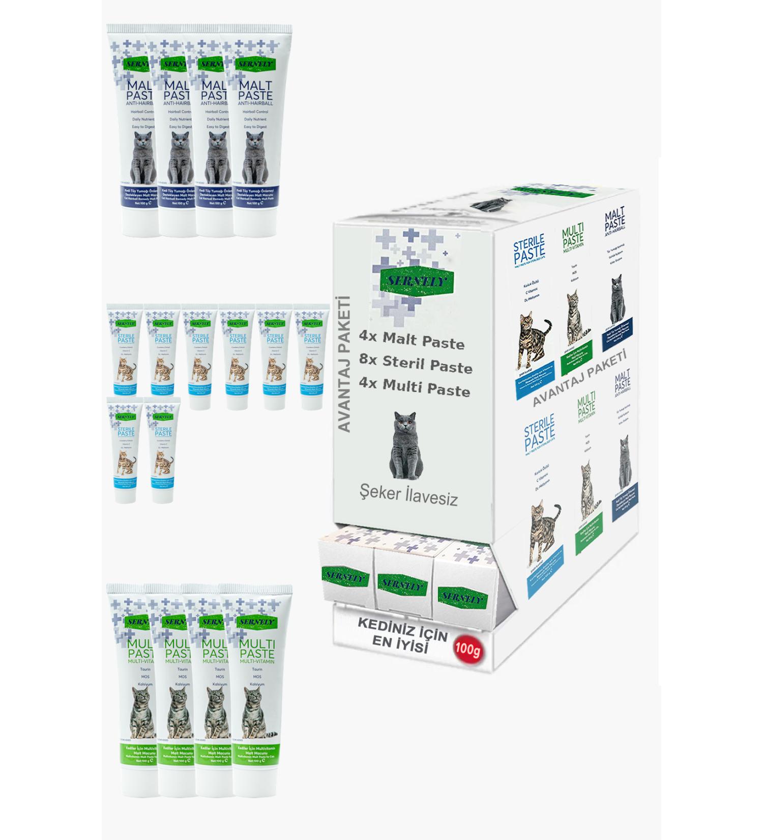 Sernely Cat Malt Advantageous Package (Sterile Paste 8x100gr Multi Paste 4x100gr Malt Paste 4x100gr)-1254