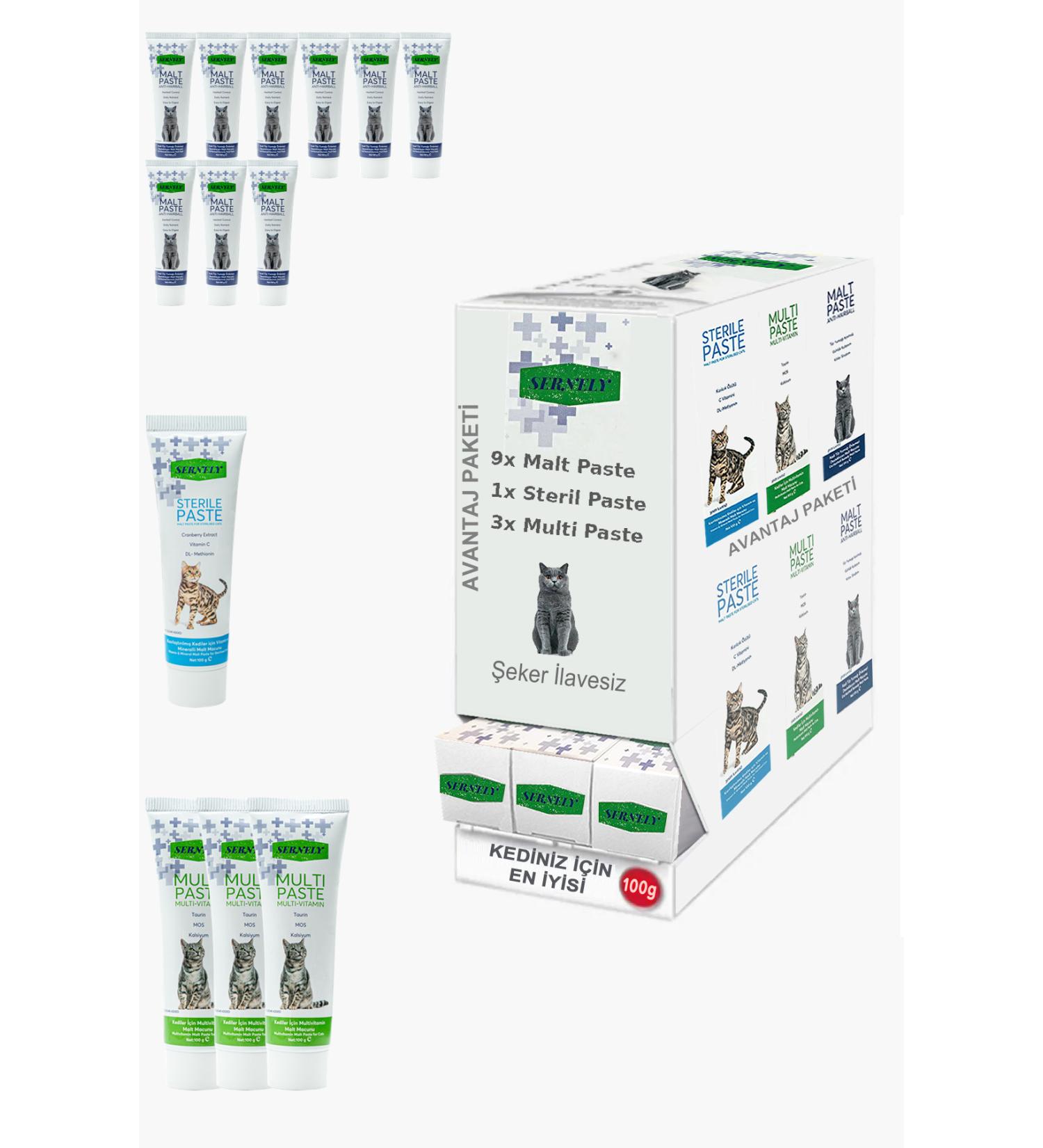 Sernely Cat Malt Advantageous Package (Malt Paste 9x100gr Multi Paste 3x100gr Sterile Paste 1x100gr)-1210