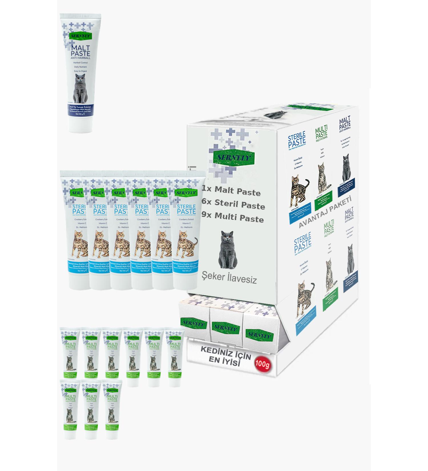 Sernely Cat Malt Advantageous Package (Multi Paste 9x100gr Sterile Paste 6x100gr Malt Paste 1x100gr)-1182