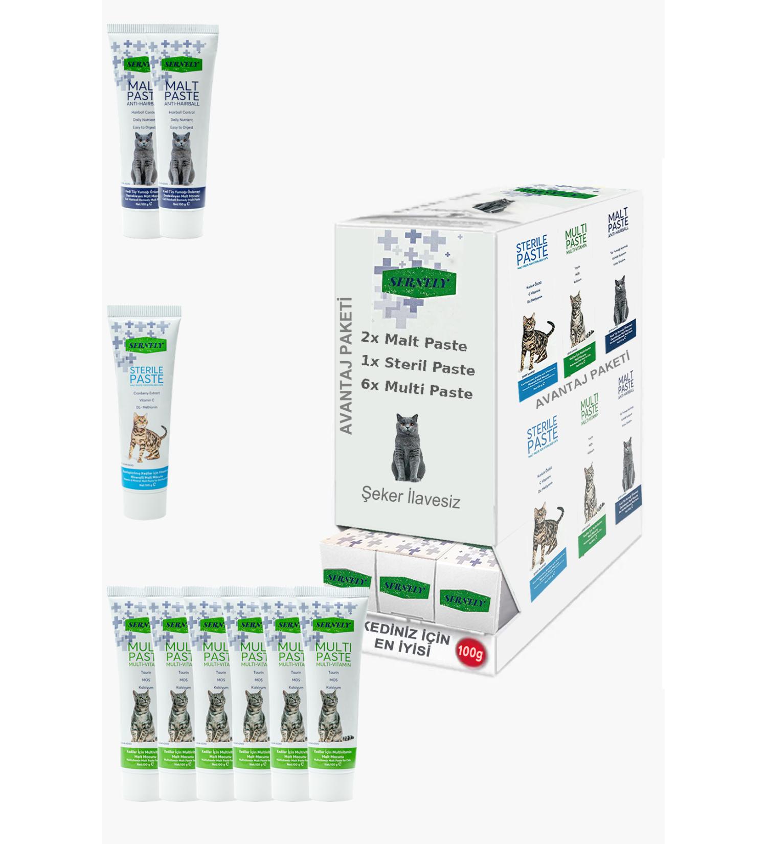 Sernely Cat Vitamin Advantage Package (Multi Paste 6x100gr Malt Paste 2x100gr Sterile Paste 1x100gr)-1586