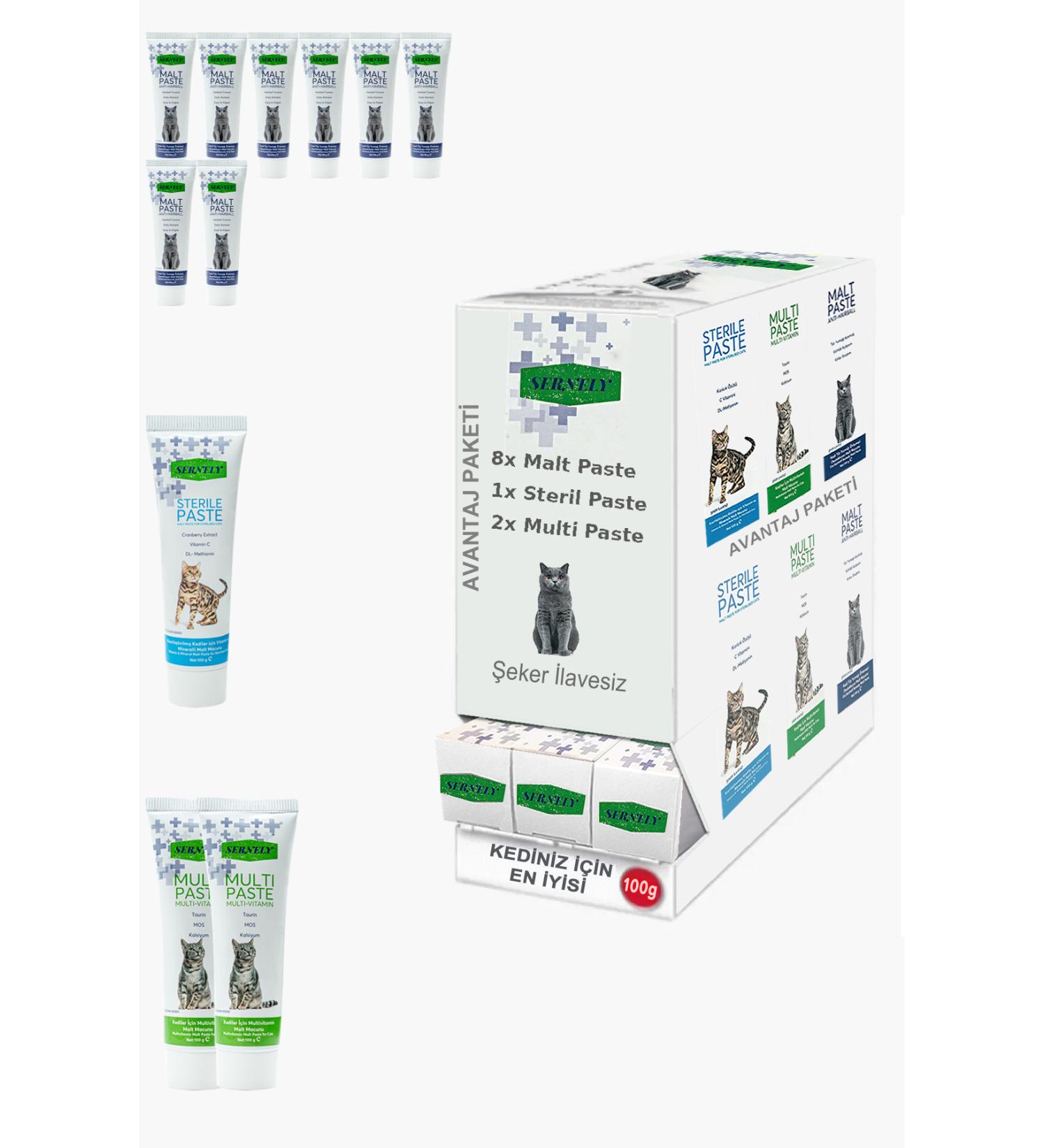 Sernely Cat Malt Advantageous Package (Malt Paste 8x100gr Multi Paste 2x100gr Sterile Paste 1x100gr)-1379