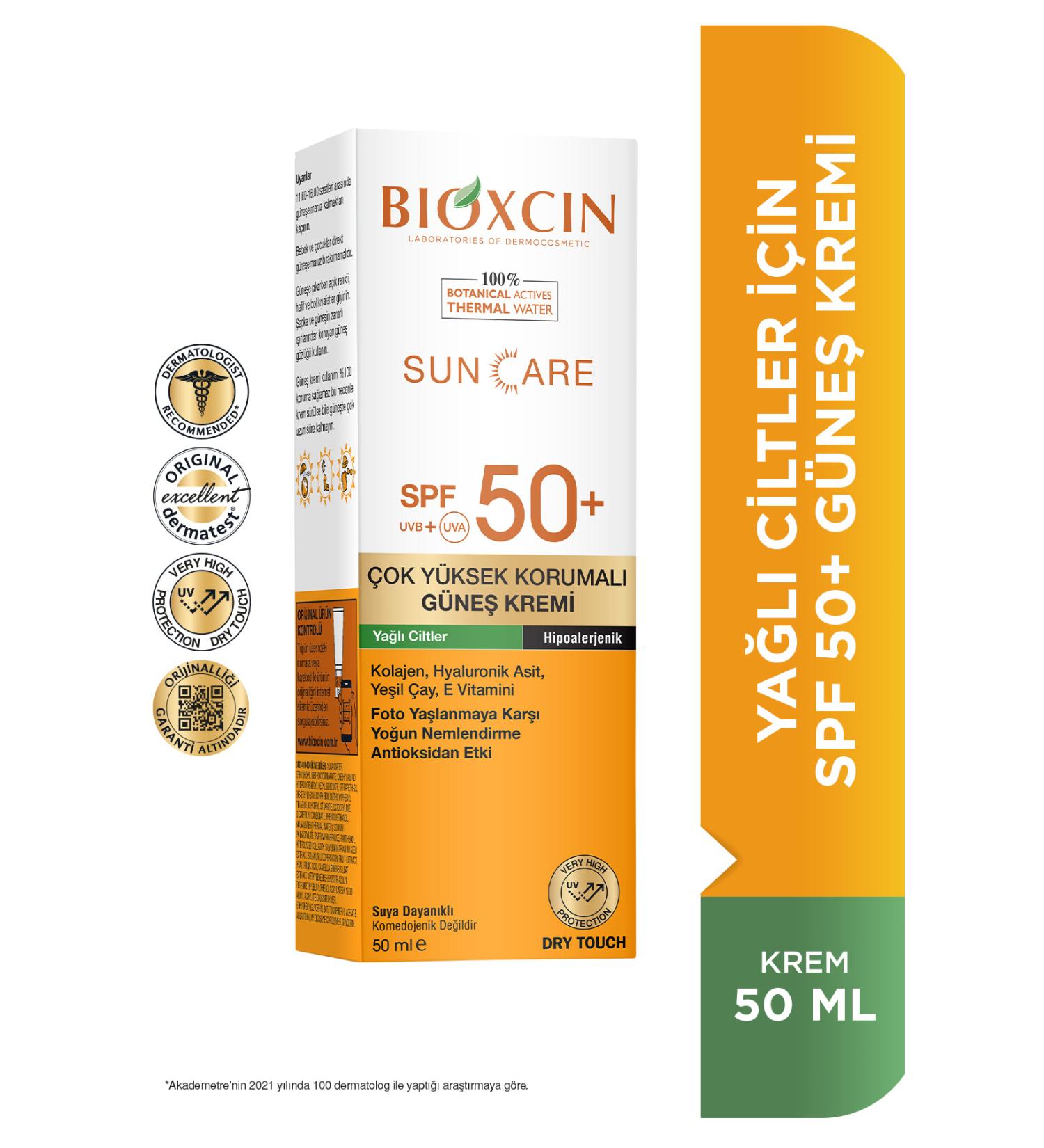 Bioxcin SunCare Sun Cream for Oily Skin Spf 50 Very High Protection 50 ml - (Collagen Dry Touch) - Buy Online on GoSupps.com