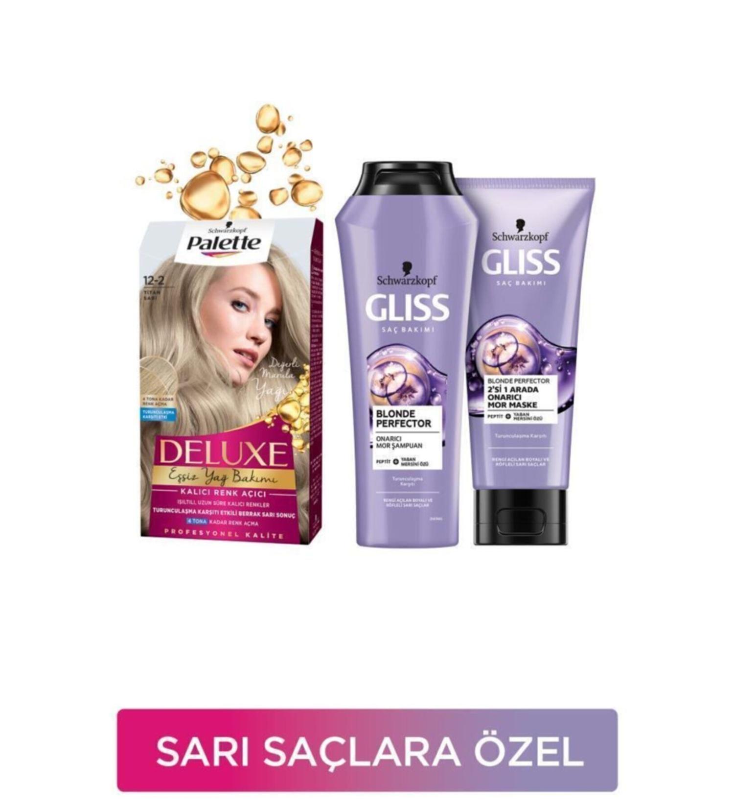 Gliss Blonde Hair Care Set Palette Deluxe Hair Dye 12-2 Titan Blonde + Blonde Perfector Purple