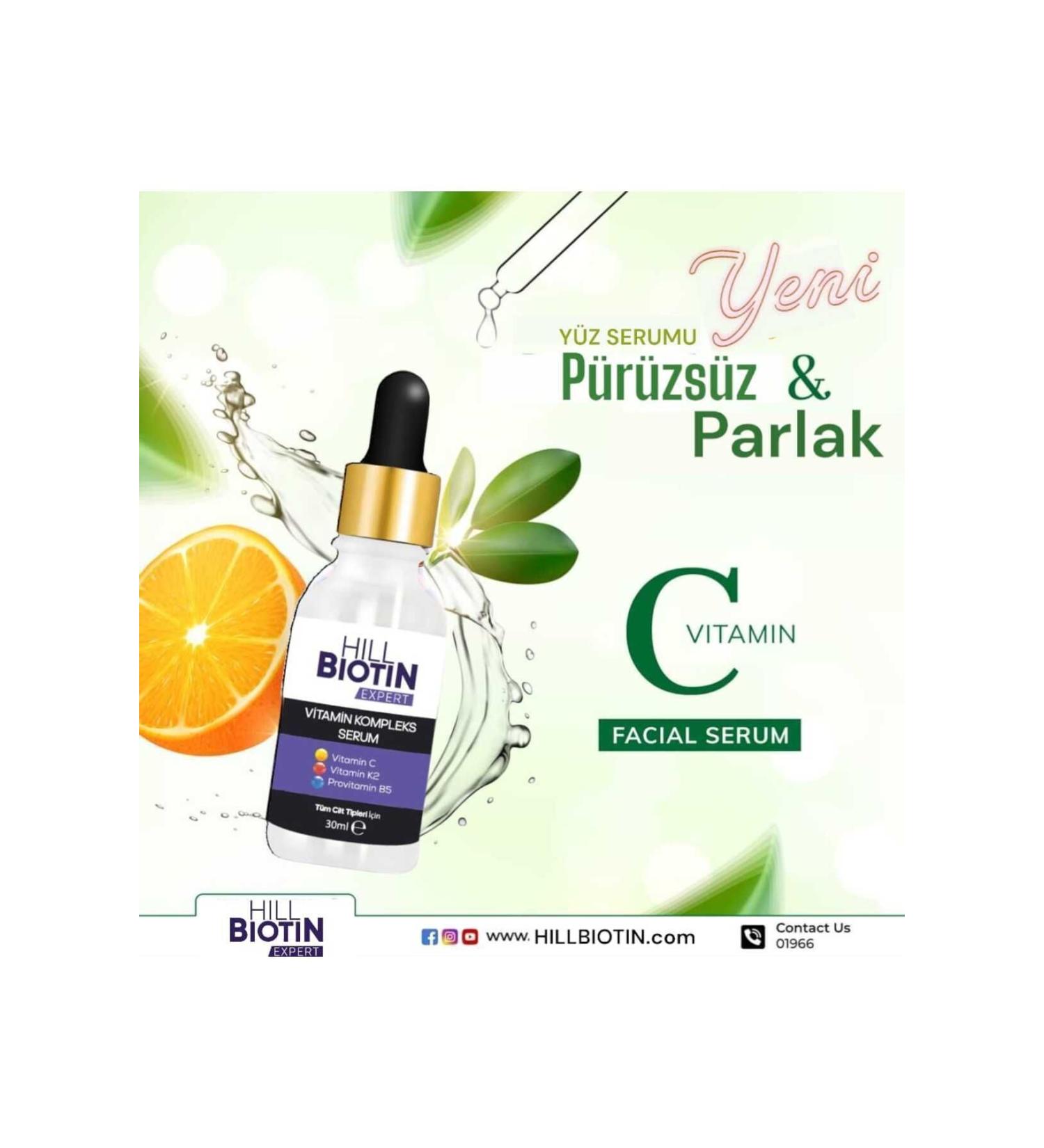 HILL BIOTIN EXPERT Vitamin C Anti-Spot & Brightening Acne Anti-Wrinkle Serum 30ml - Buy Online on GoSupps.com