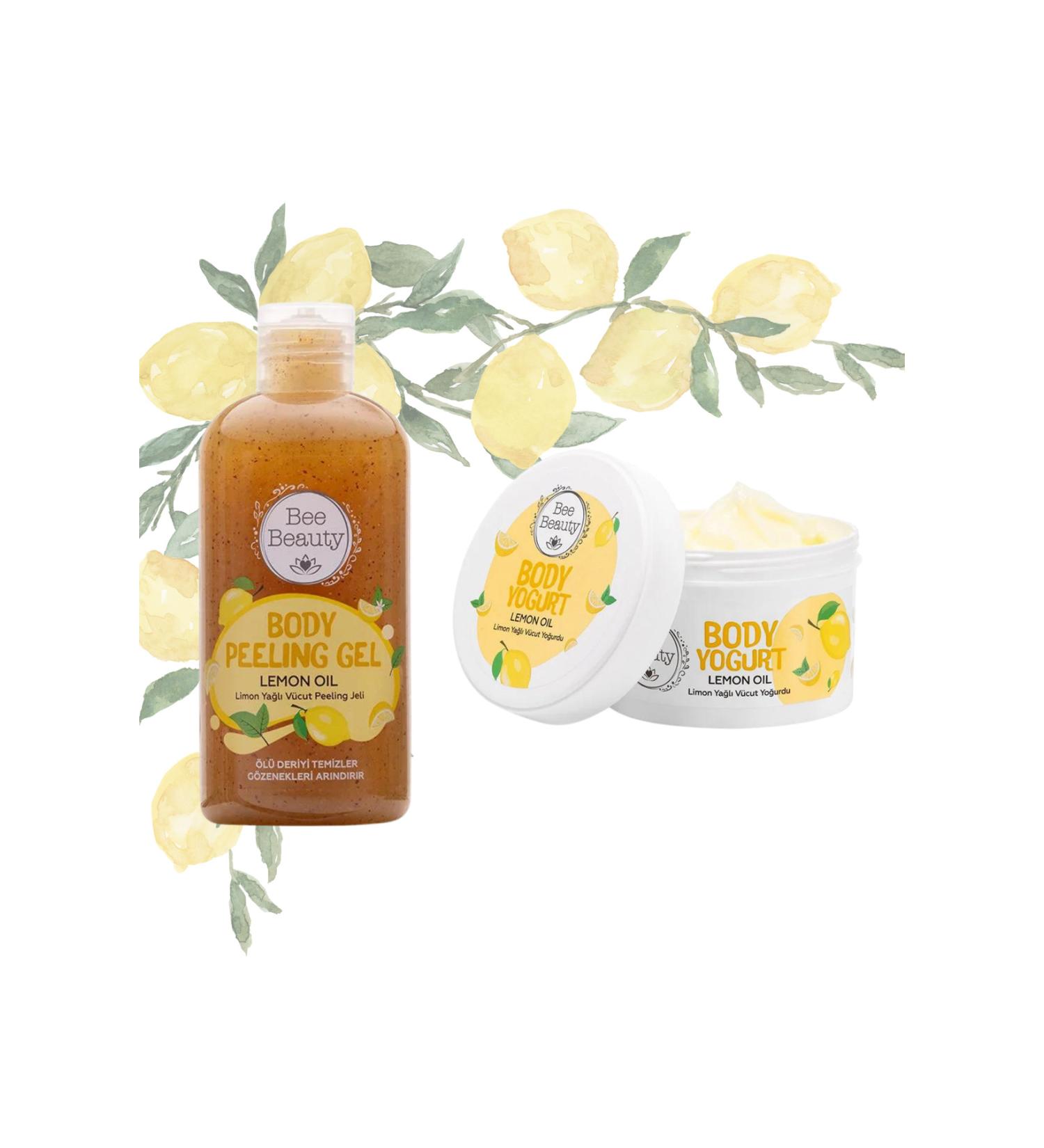 Bee Beauty Lemon Oil Body Peeling Gel 250 ml - Lemon Oil Body Yogurt 250 ml Set of 2