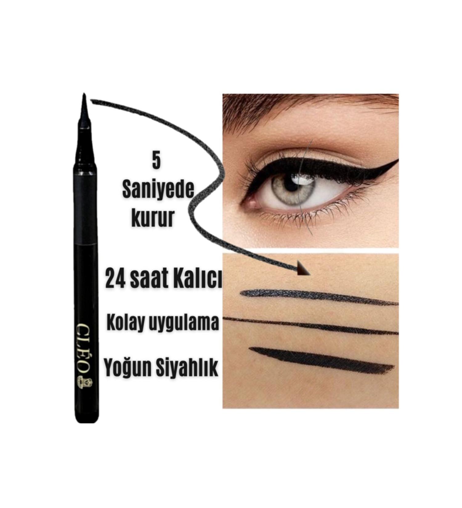 Cleo Cosmetics 24 Hour Permanent Ultra Black Eyeliner Pen (THIN FELT TIP) Black