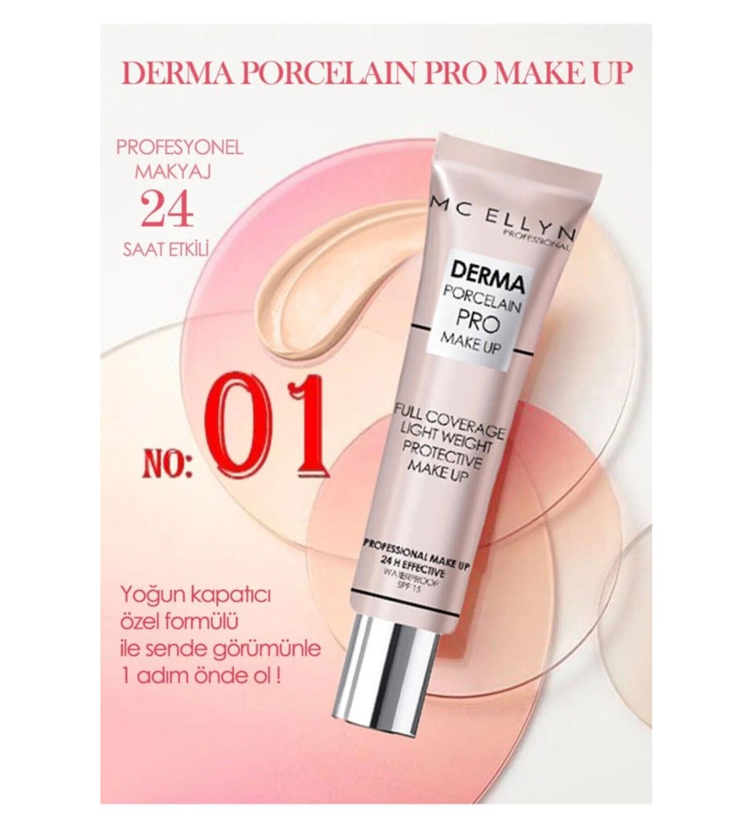 Mcellyn Pro Makeup Waterproof Spf15 Derma Porcelain Concealer Foundation 40 ml No:01 - Buy Online on GoSupps.com