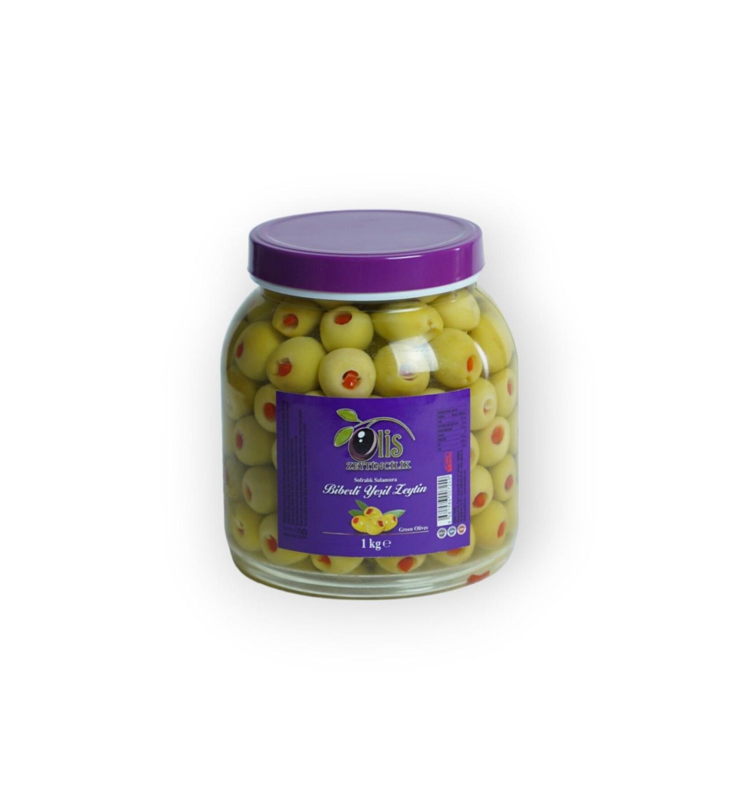 Olis Olives Pepper Stuffed Green Olives - Drained Weight 1 Kg