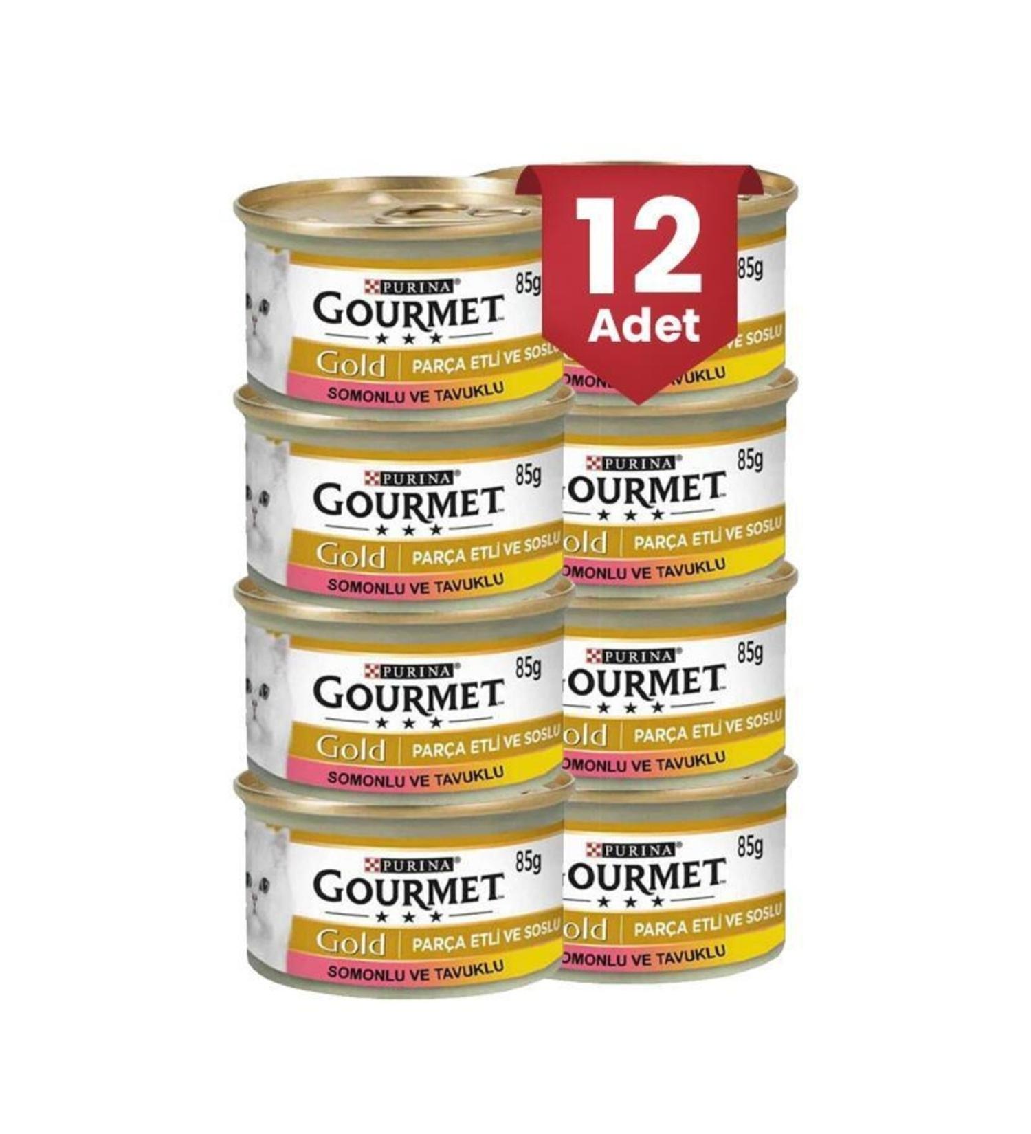 Gourmet Gold Canned Cat Food with Salmon and Chicken Pieces 85 gr X 12 Pieces